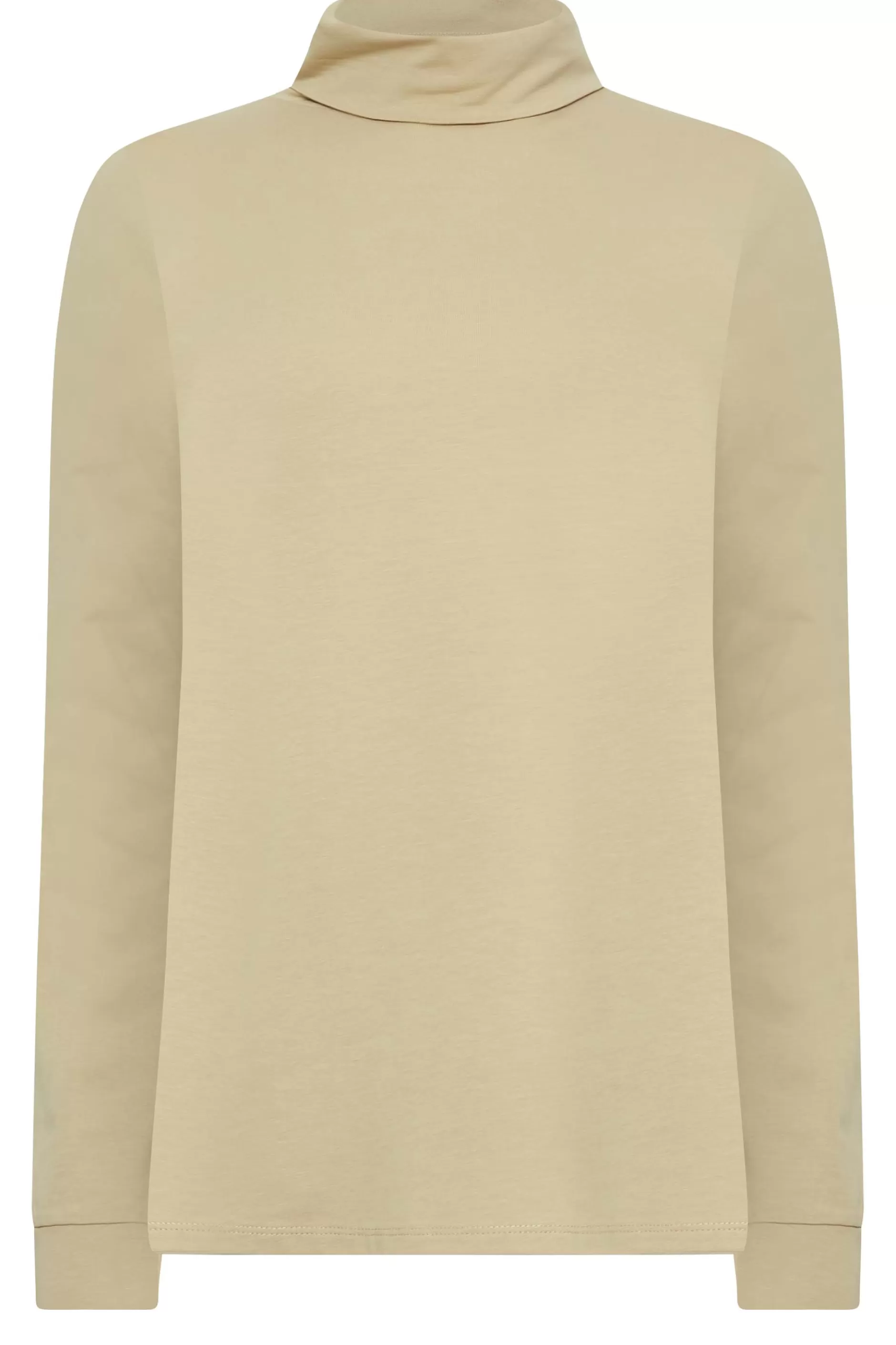 Women M&Co T-Shirts> Womens Beige Brown Turtle Neck Long Sleeve Cotton Blend Top