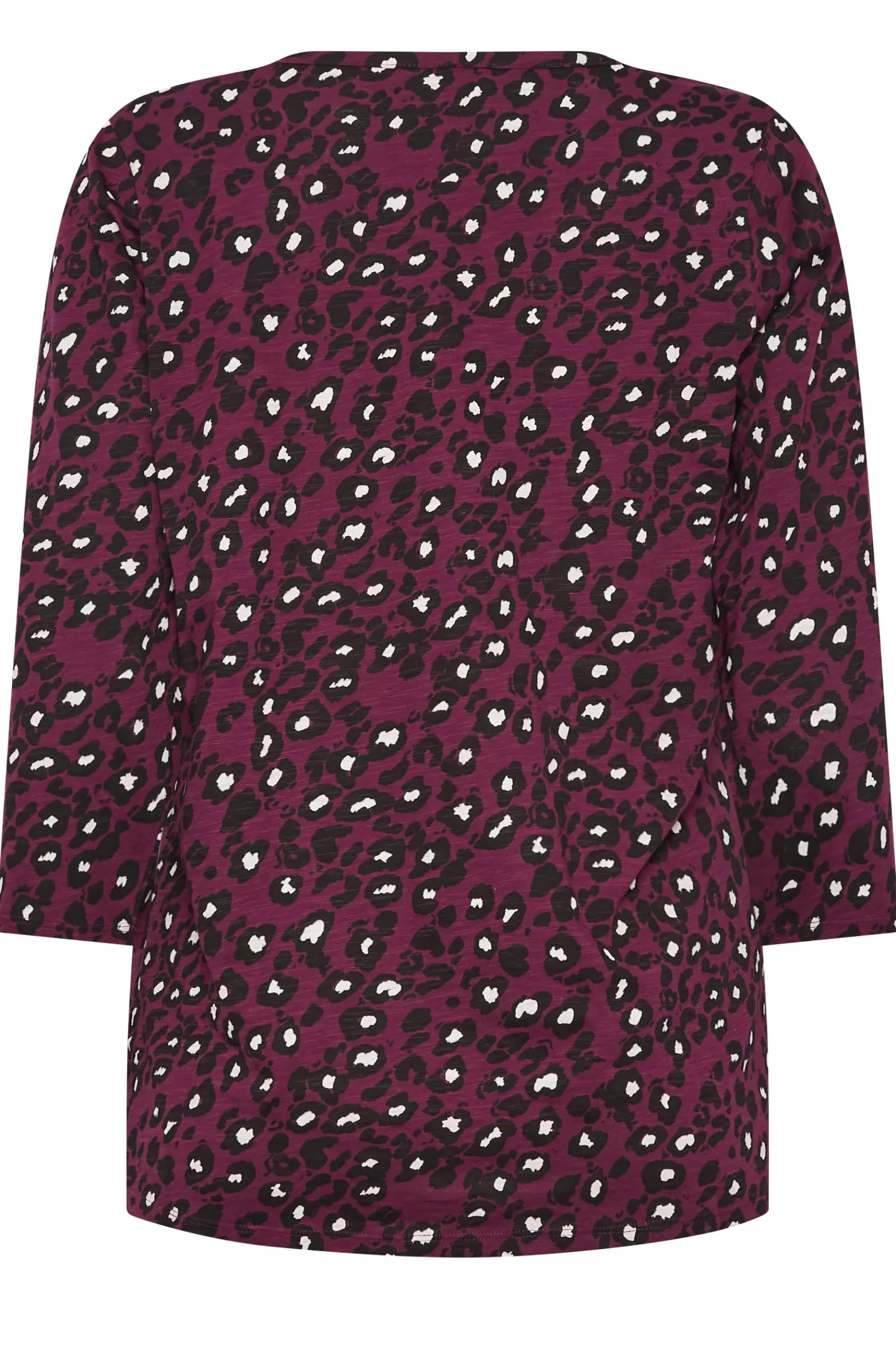 Women M&Co Long Sleeve Tops> Womens Berry Red Animal Print Cotton Henley Top