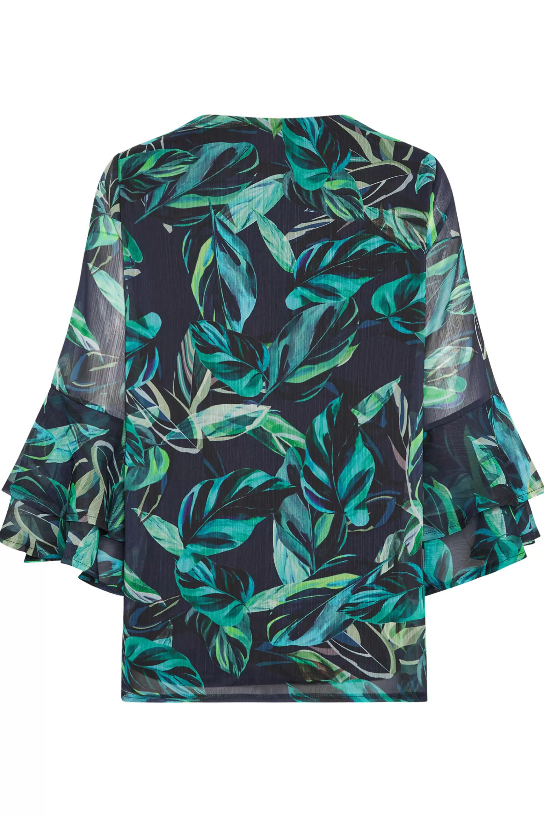 Women M&Co Blouses> Womens Black & Green Floral Print Flute Sleeve Blouse