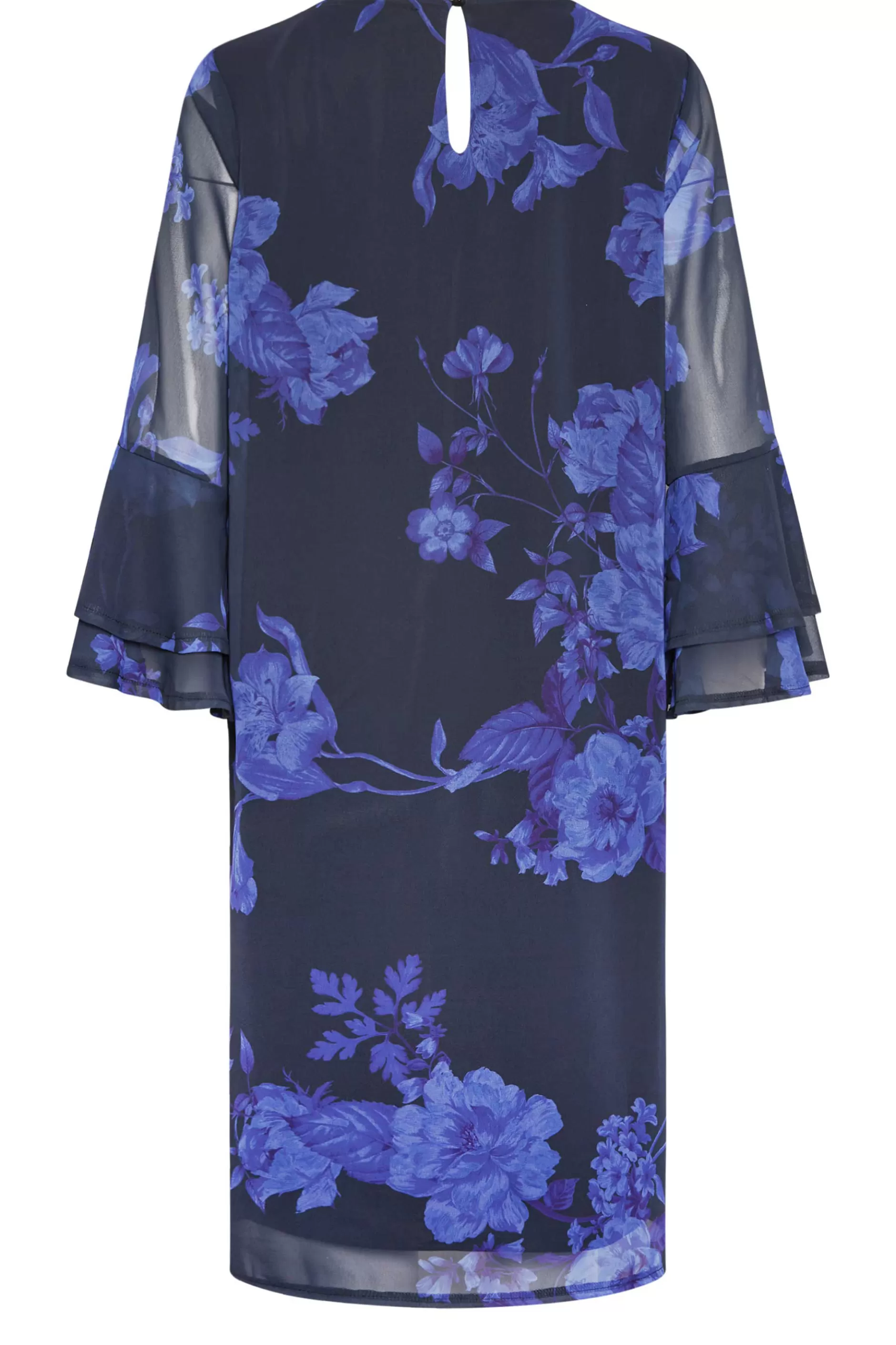 Women M&Co Midi Dresses> Womens Black & Purplefloral Print Flute Sleeve Shift Dress