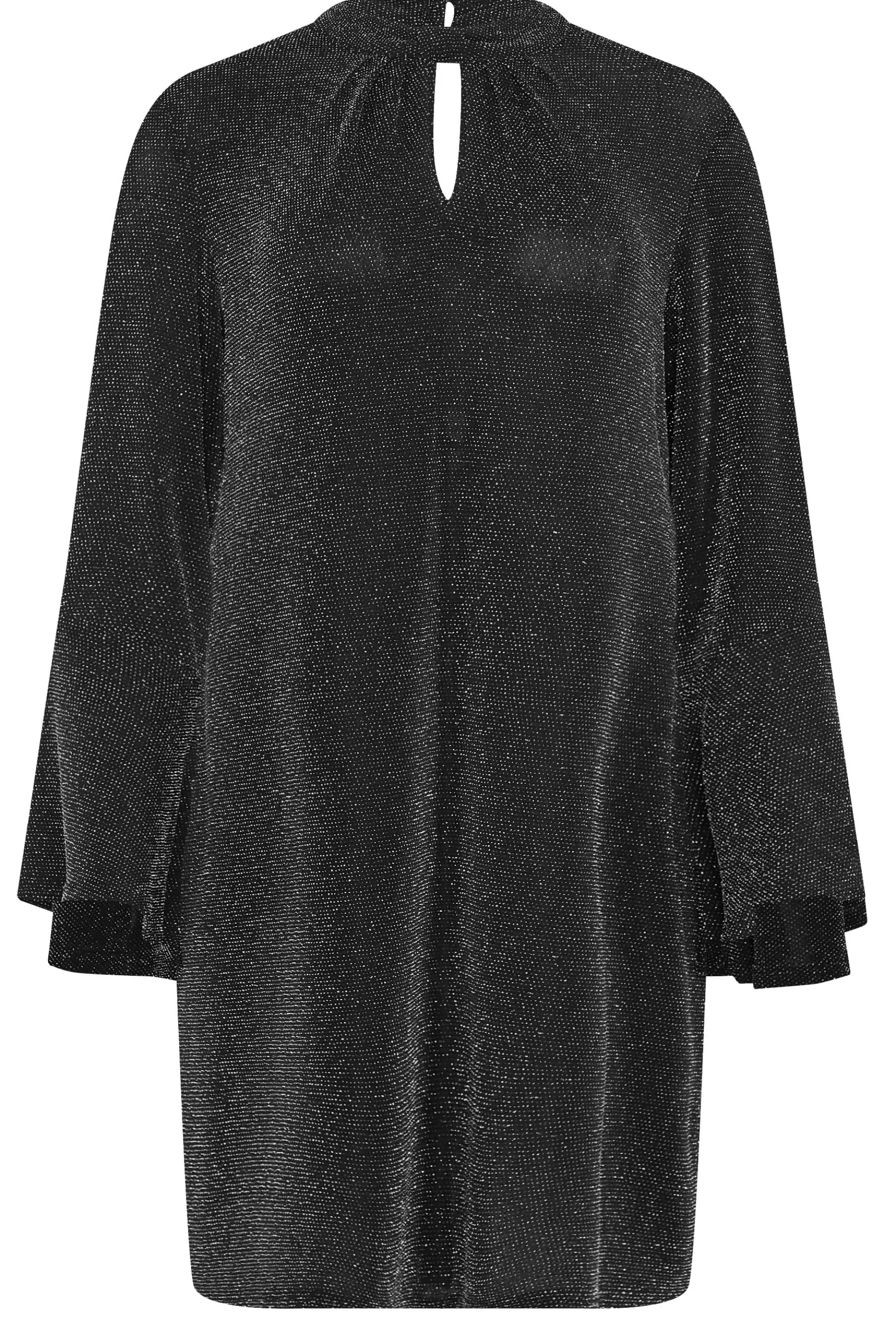 Women M&Co Midi Dresses> Womens Black & Silver Shimmer Bell Sleeve Dress