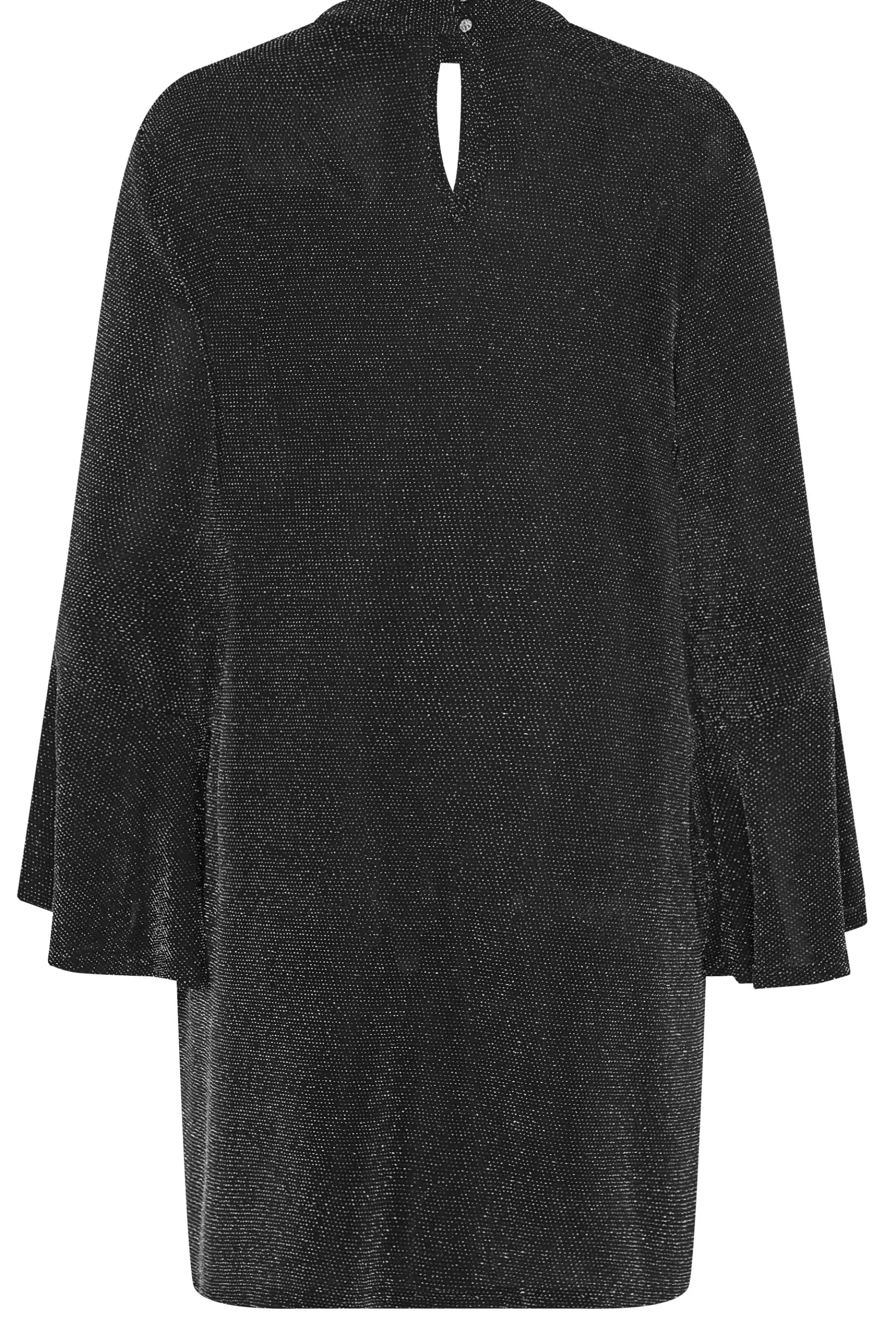 Women M&Co Midi Dresses> Womens Black & Silver Shimmer Bell Sleeve Dress