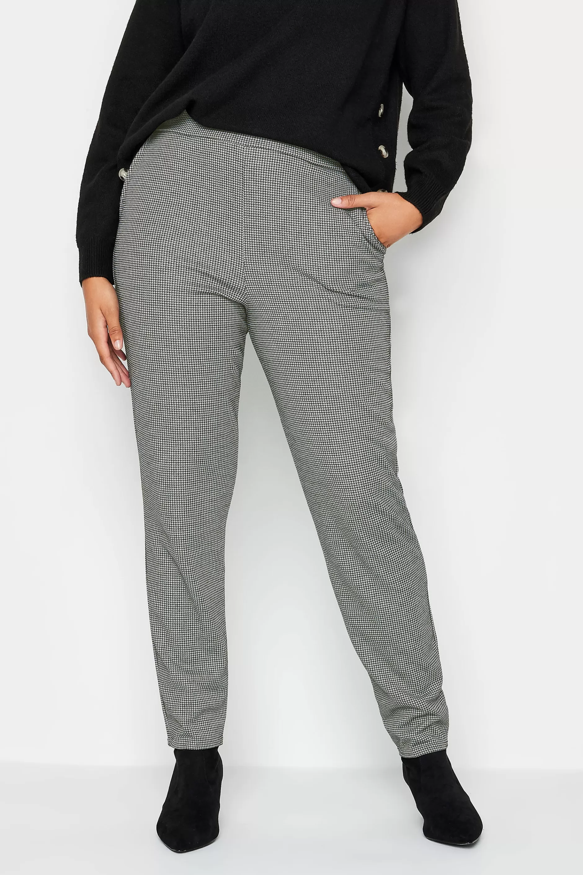 Women M&Co Trousers> Womens Black & White Dogtooth Trousers