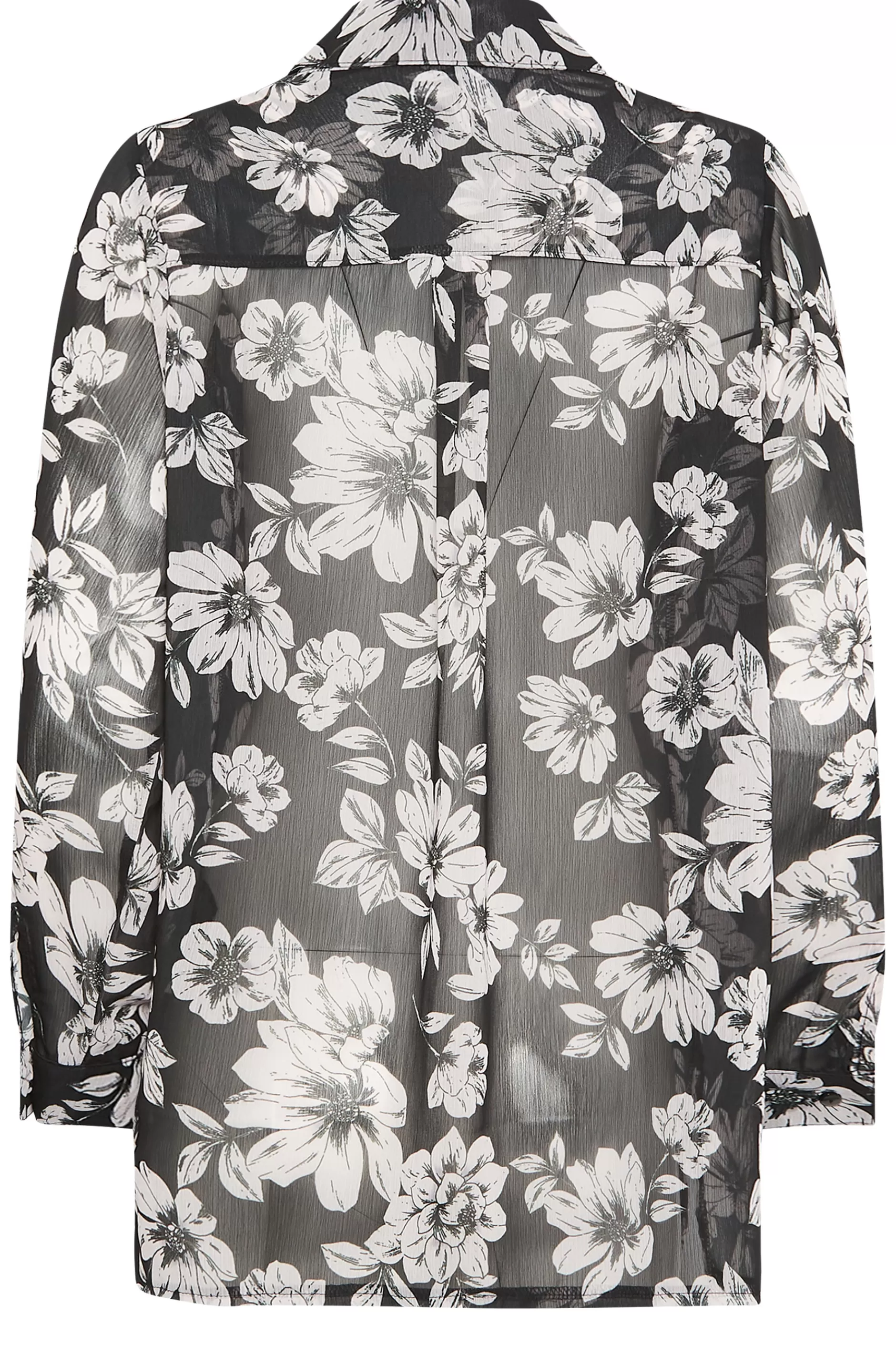 Women M&Co Blouses> Womens Black & White Floral Print Longline Shirt