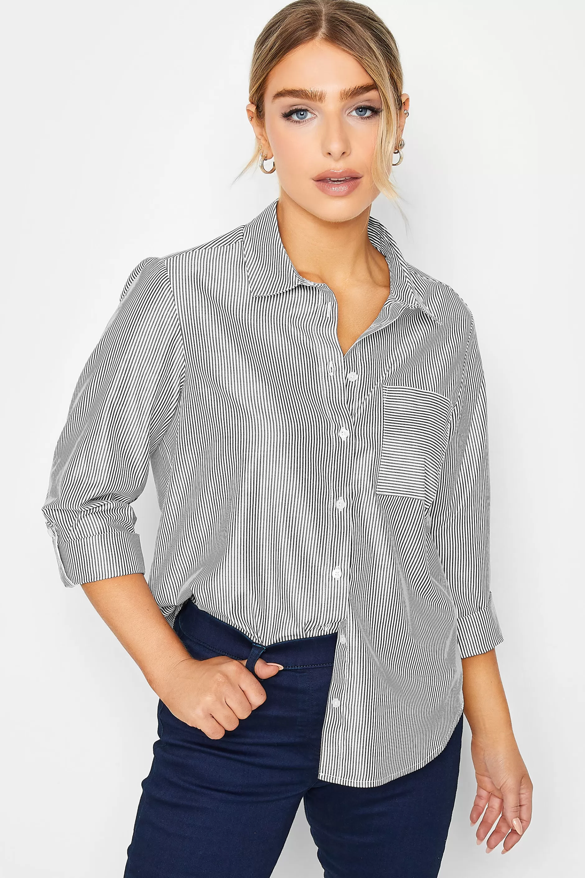 Women M&Co Shirts> Womens Black & White Striped Shirt