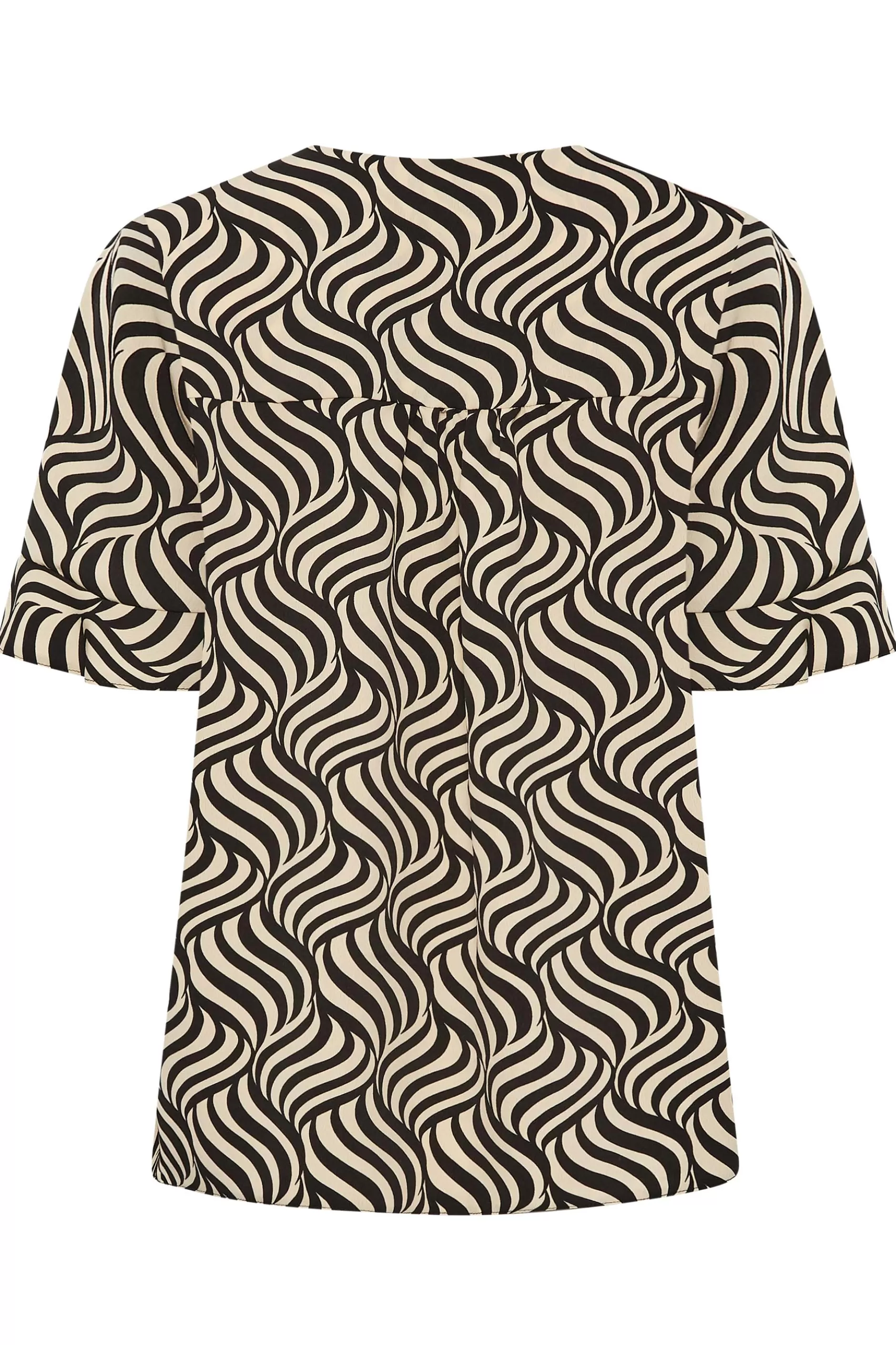 Women M&Co Short Sleeve Tops> Womens Black & White Swirl Print Frill Sleeve Blouse