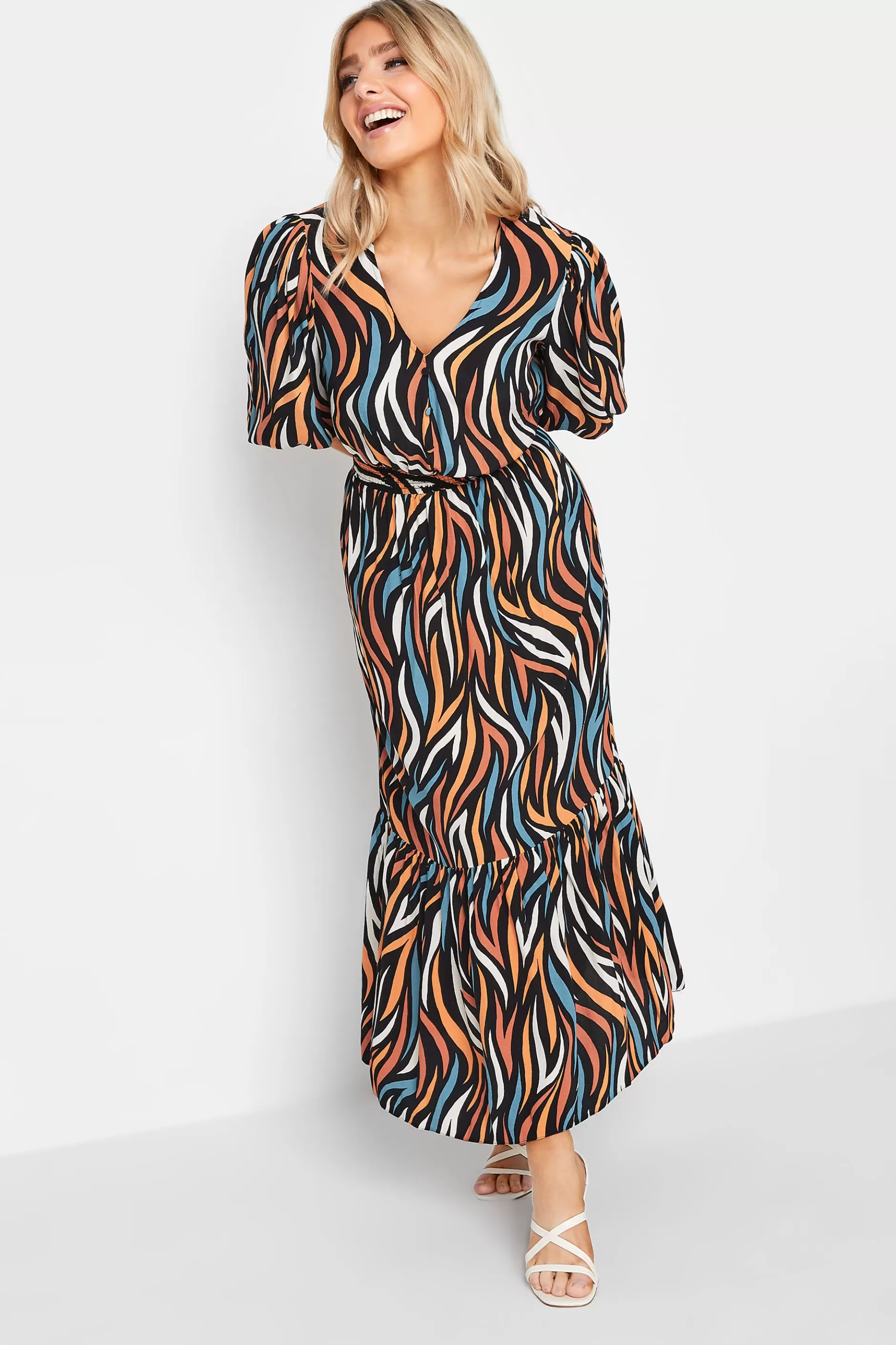 Women M&Co Maxi Dresses> Womens Black Abstract Print Maxi Dress