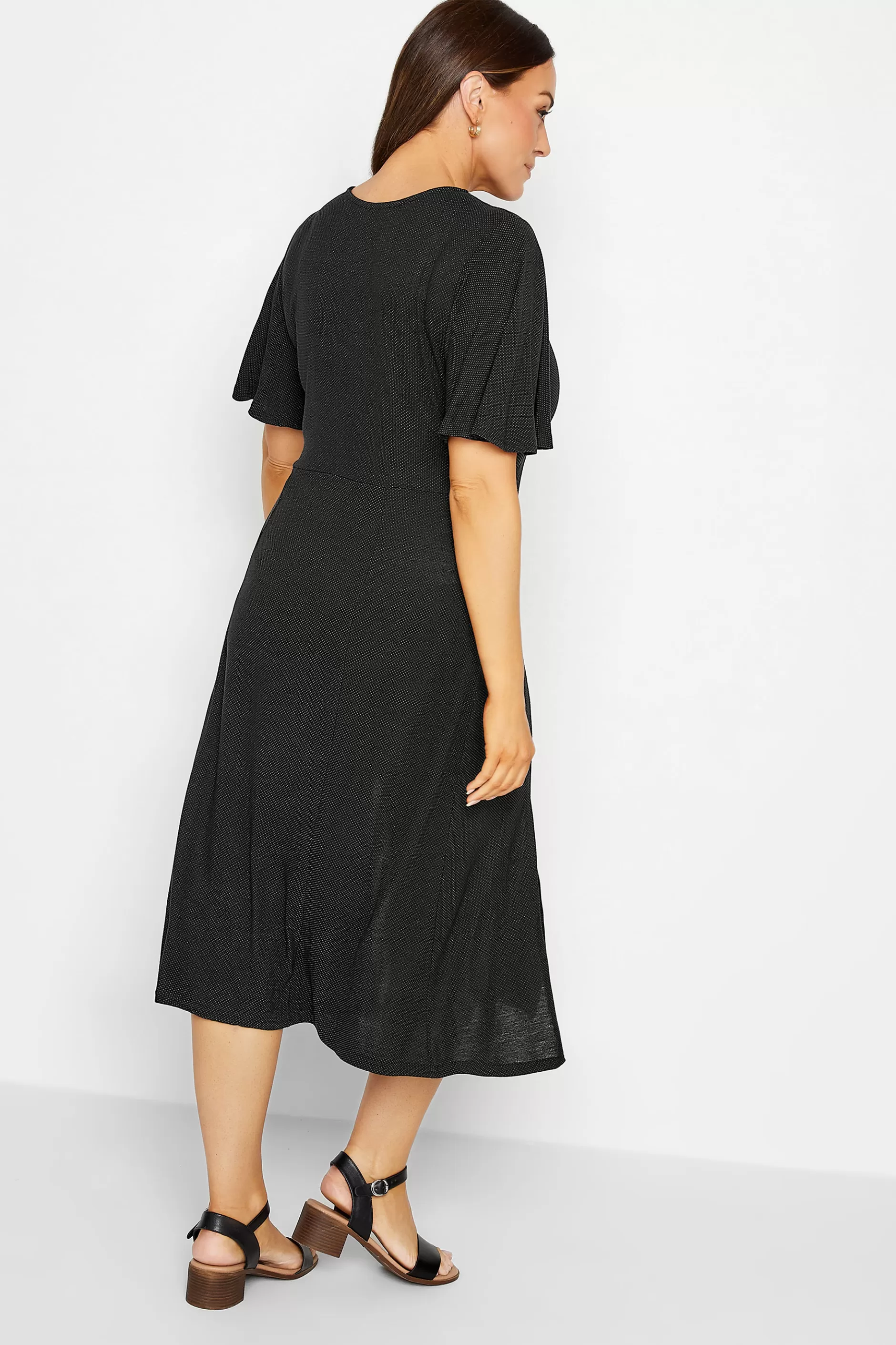 Women M&Co Wedding Guest Dresses> Womens Black Angel Sleeve Split Hem Midi Dress