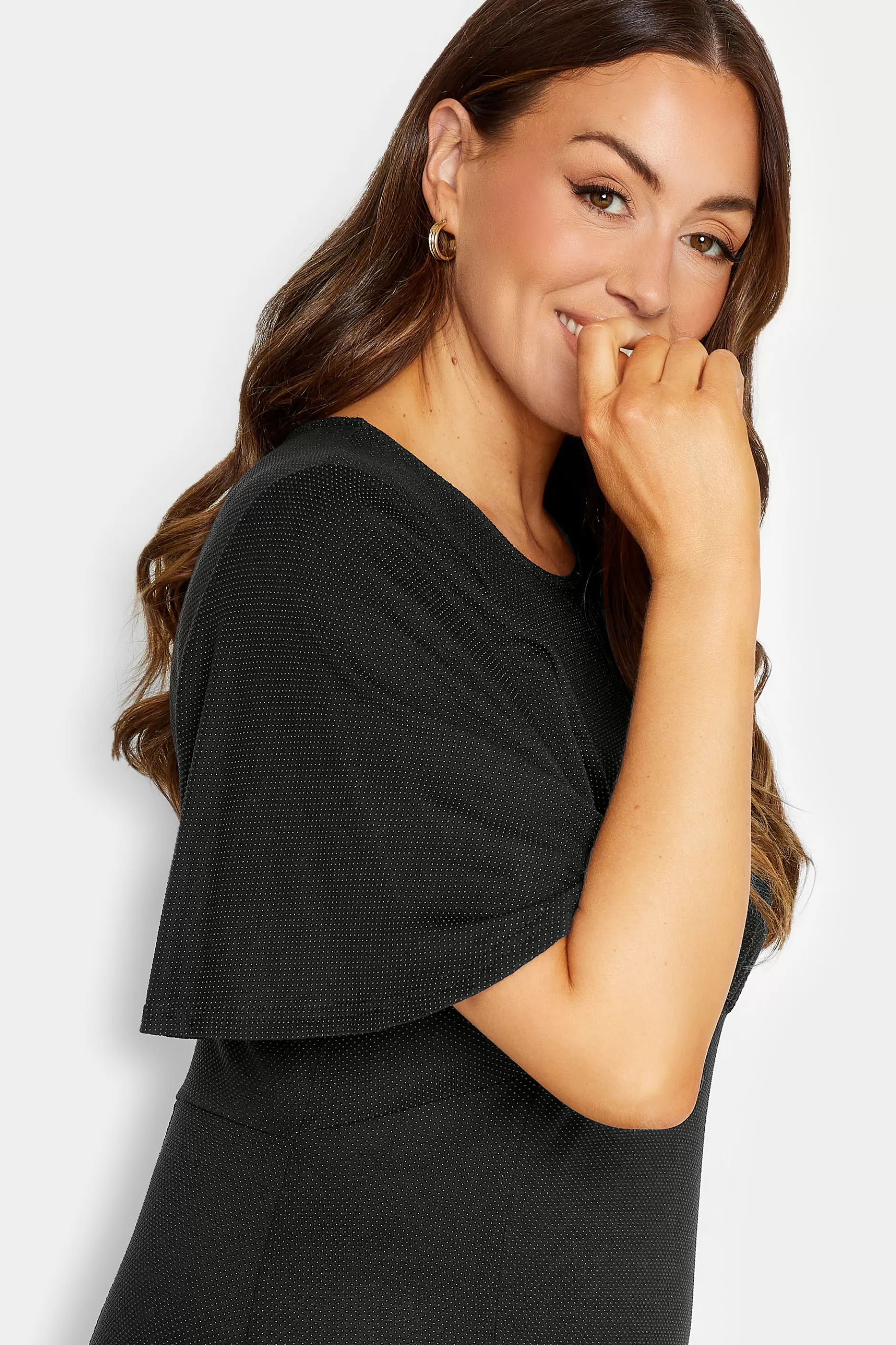 Women M&Co Wedding Guest Dresses> Womens Black Angel Sleeve Split Hem Midi Dress