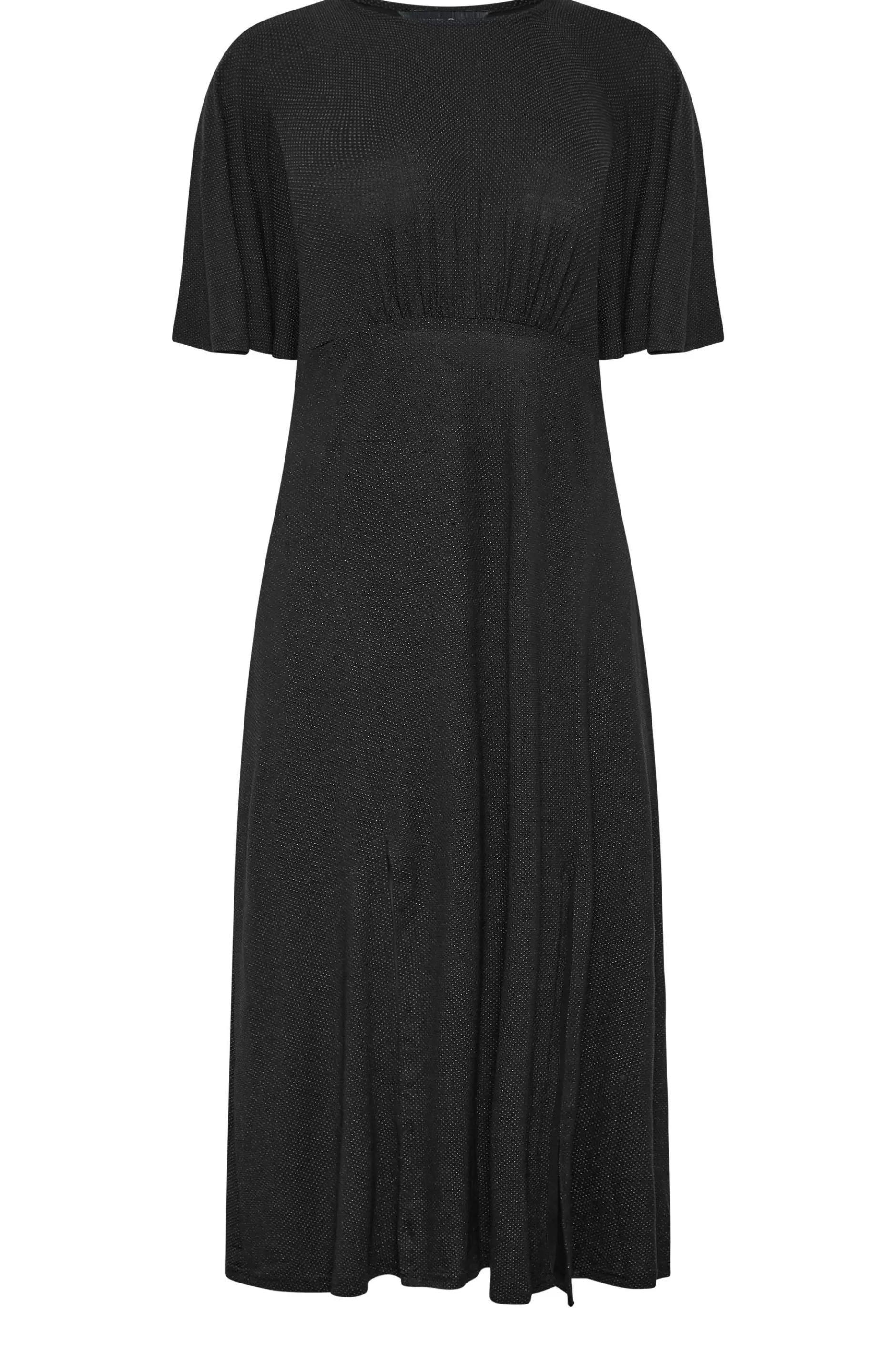 Women M&Co Wedding Guest Dresses> Womens Black Angel Sleeve Split Hem Midi Dress