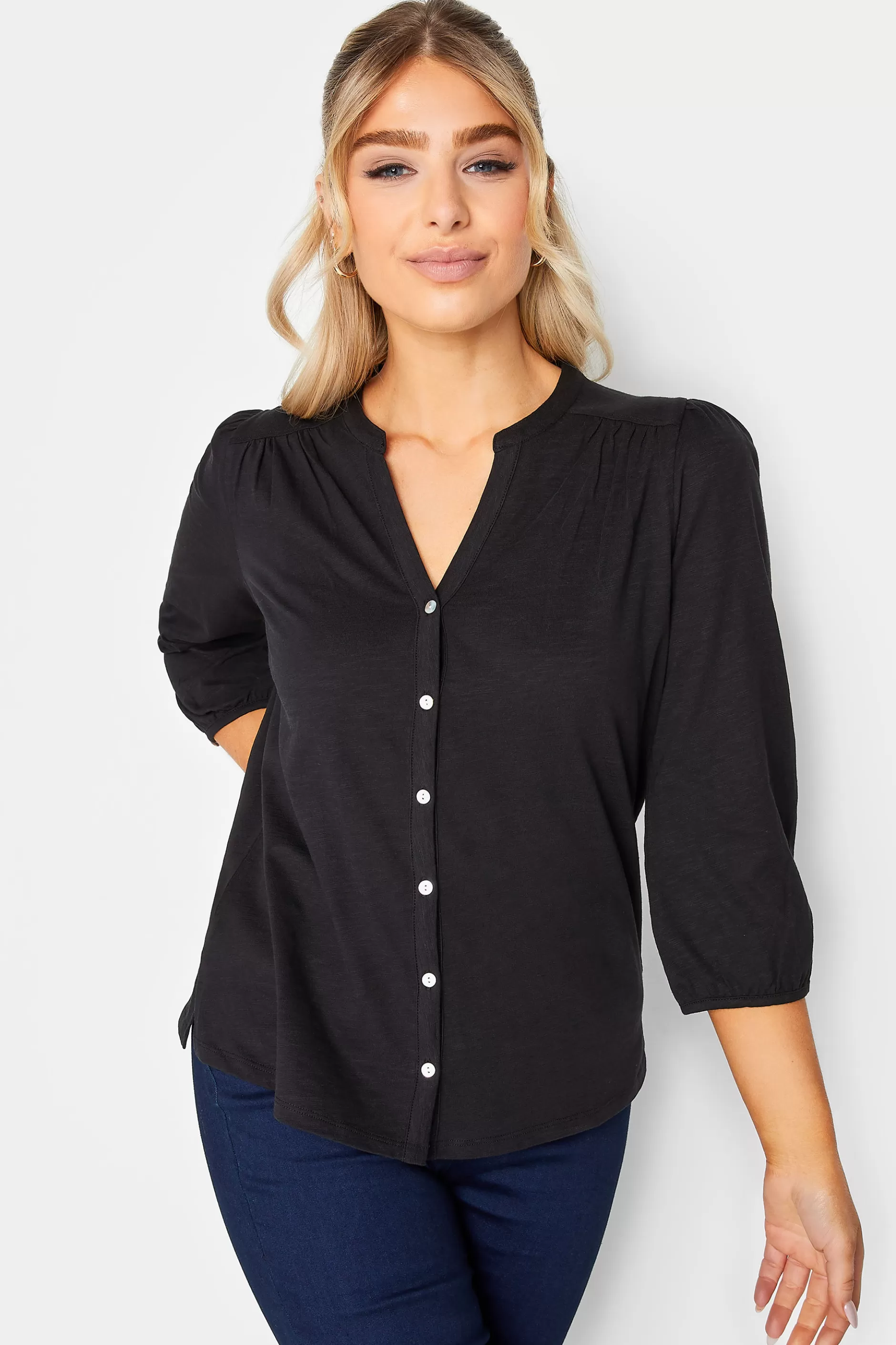 Women M&Co Shirts> Womens Black Button Through Cotton Shirt