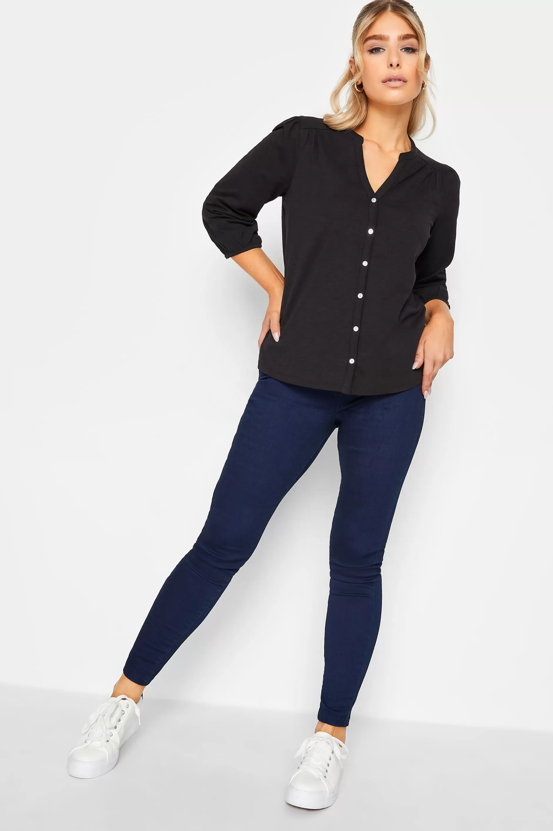 Women M&Co Shirts> Womens Black Button Through Cotton Shirt