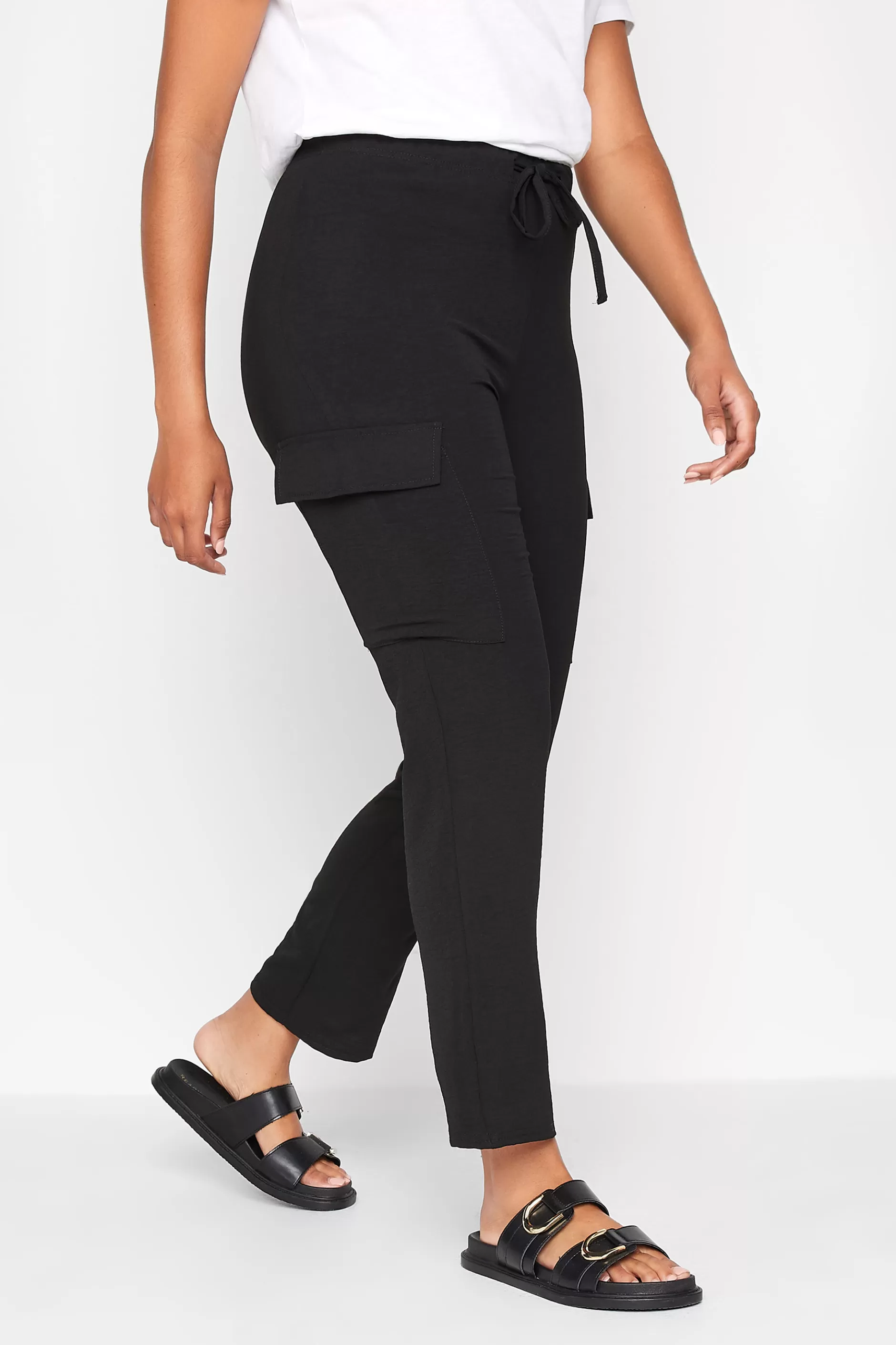 Women M&Co Trousers> Womens Black Cargo Slim Leg Trousers