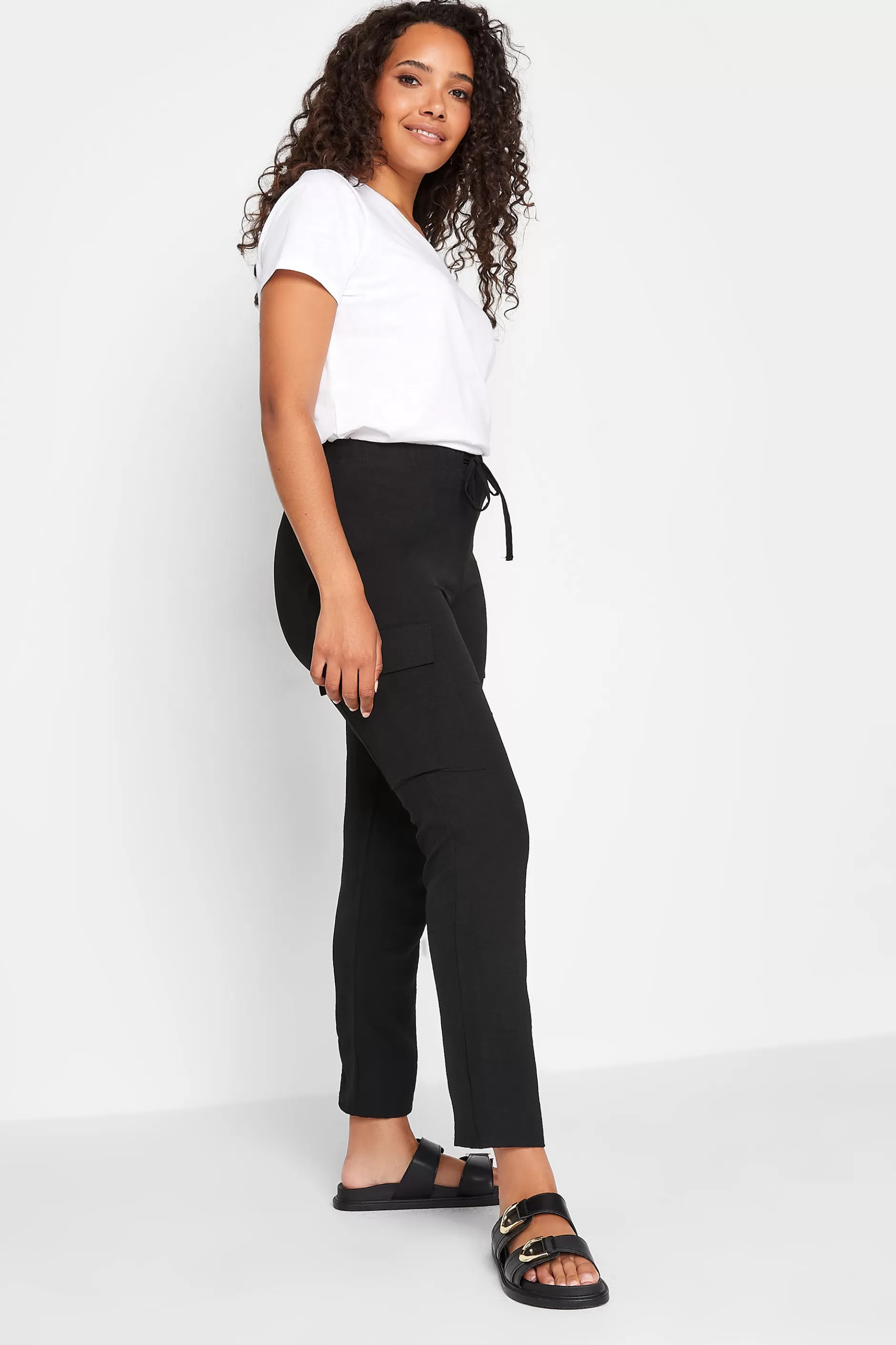 Women M&Co Trousers> Womens Black Cargo Slim Leg Trousers