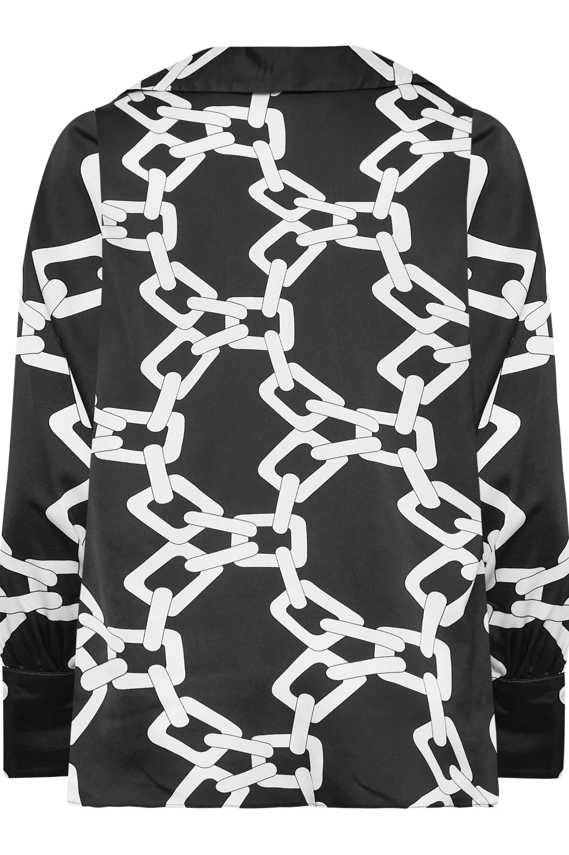 Women M&Co Long Sleeve Tops> Womens Black Chain Print Cowl Neck Satin Blouse