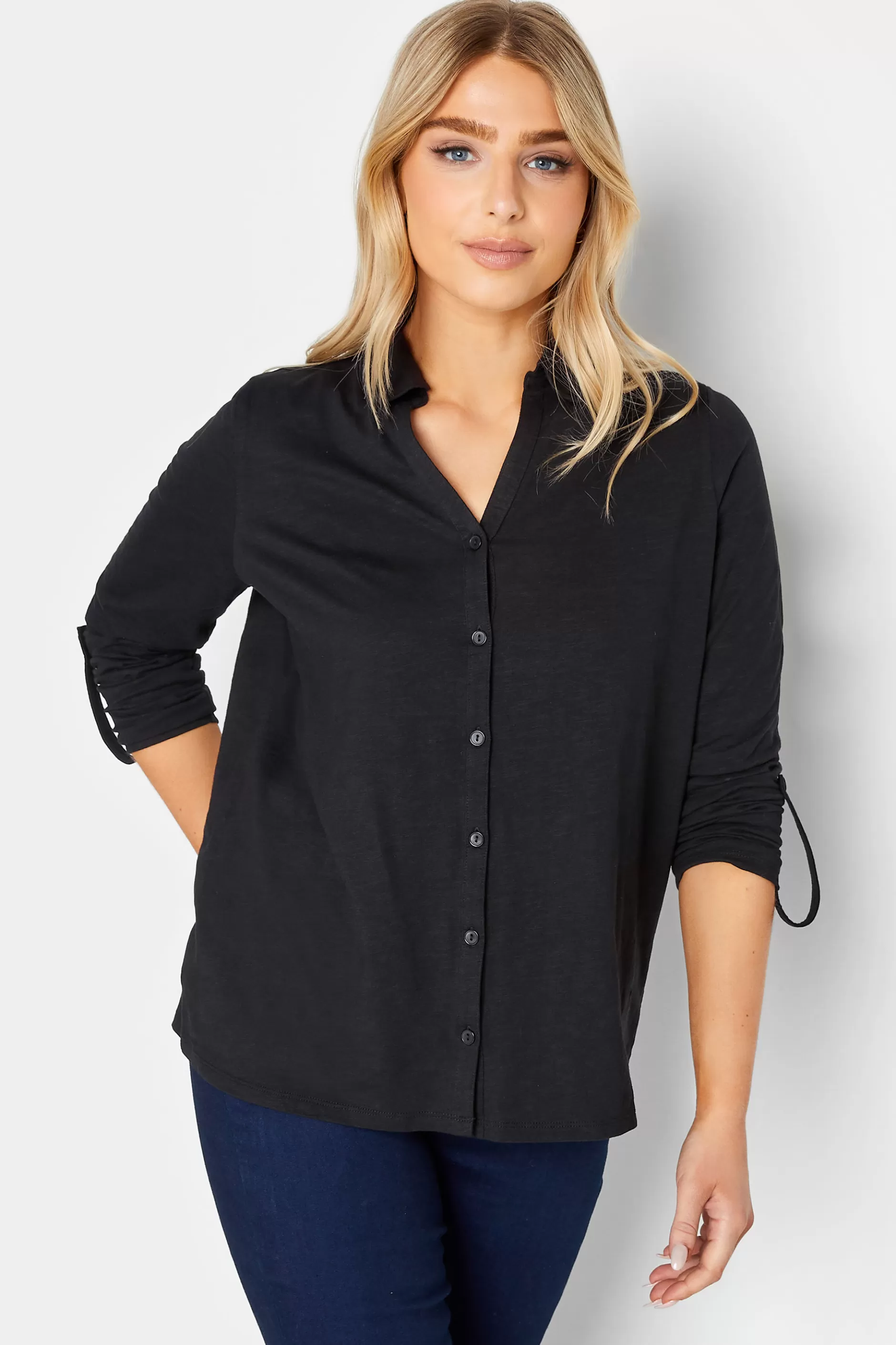 Women M&Co Shirts> Womens Black Cotton Shirt