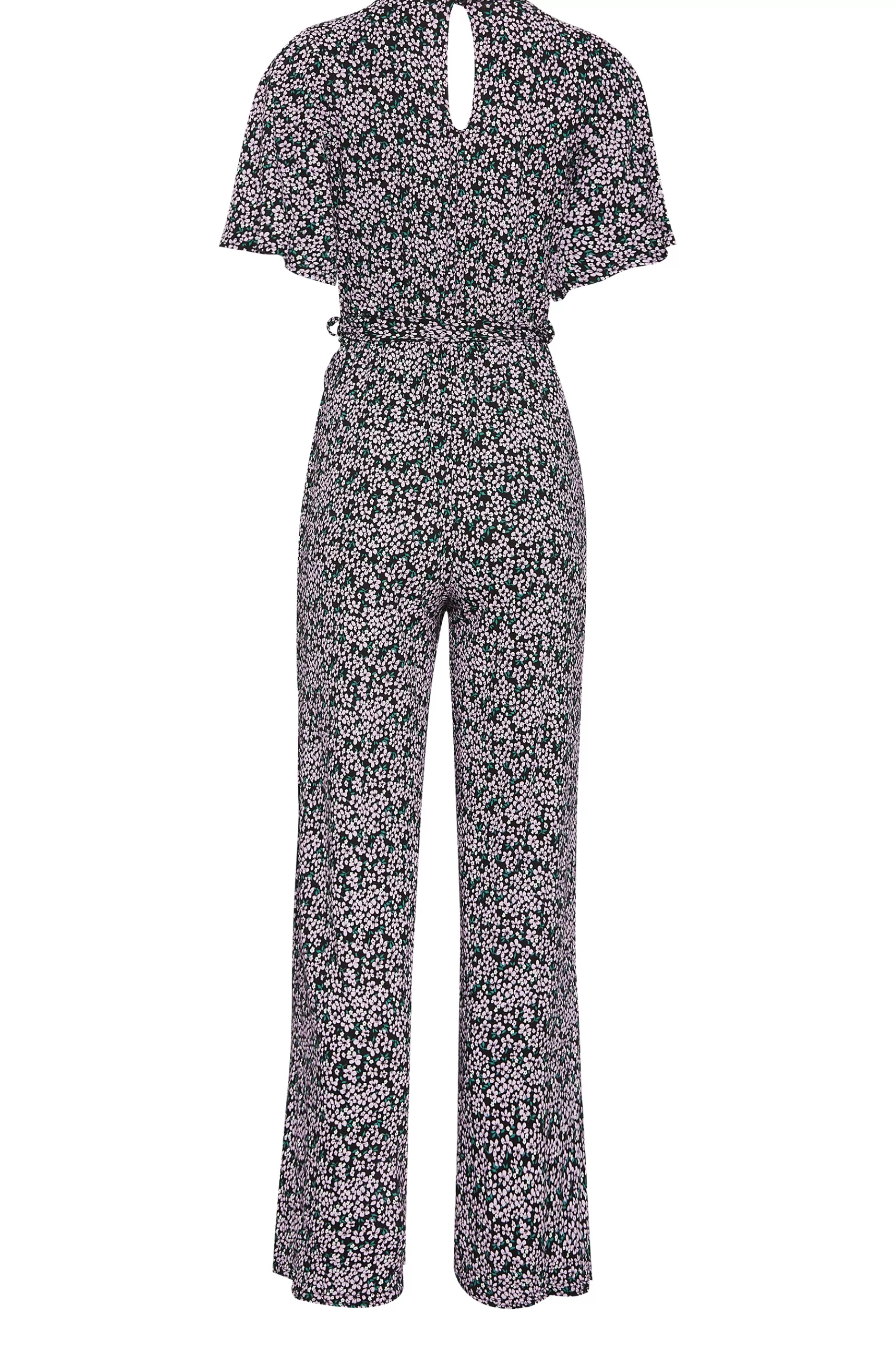 Women M&Co Maxi Dresses> Womens Black Ditsy Print Wrap Wide Leg Jumpsuit