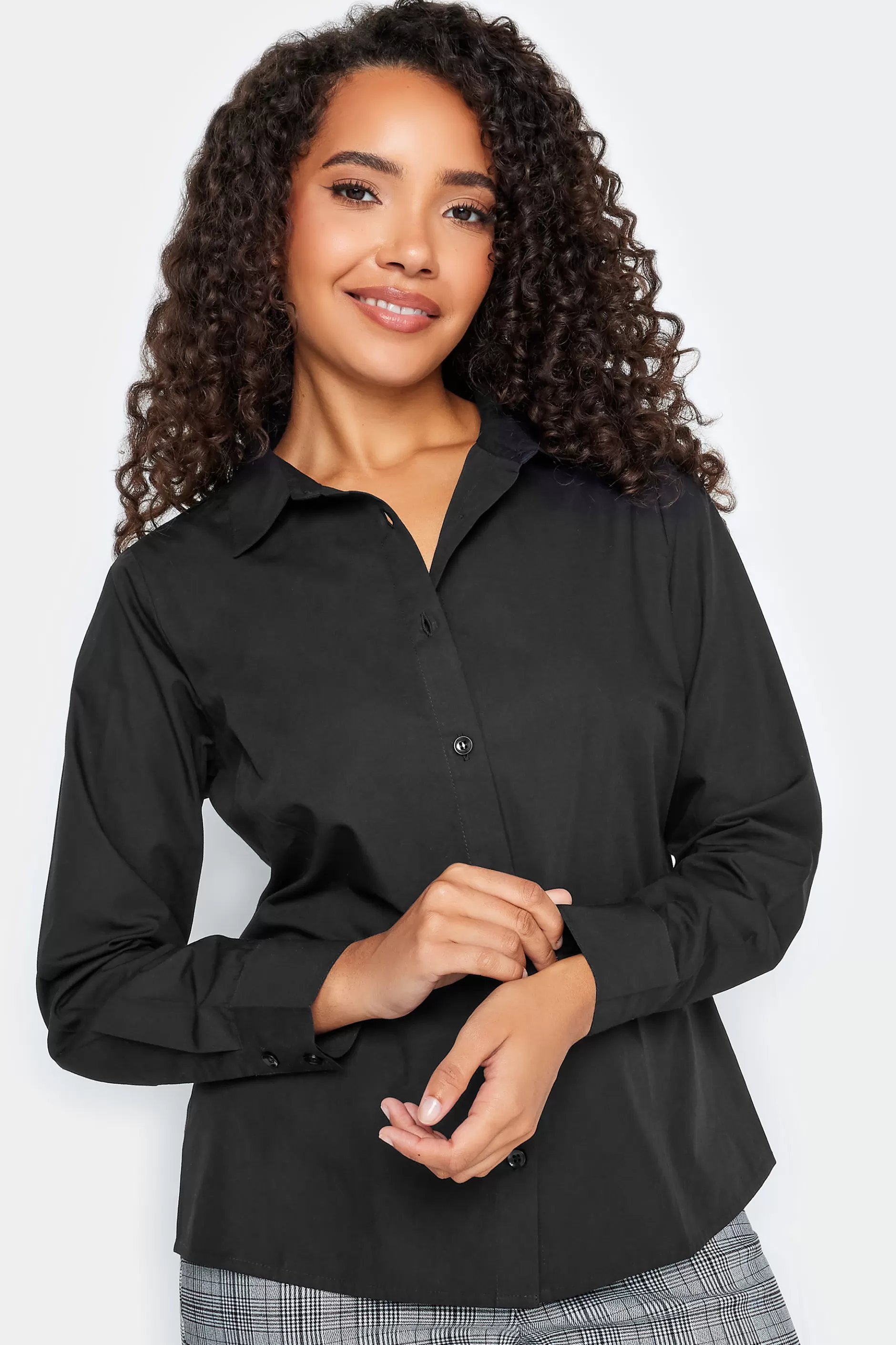 Women M&Co Shirts> Womens Black Fitted Poplin Shirt