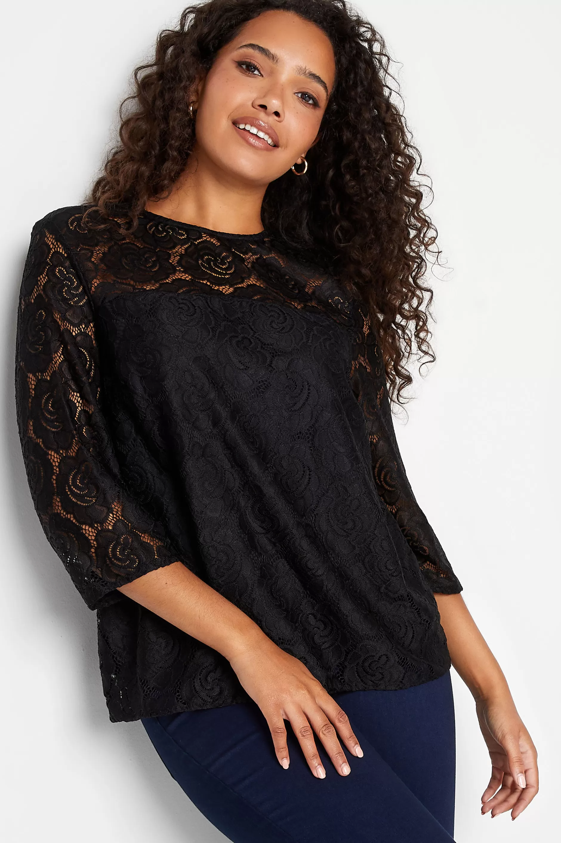 Women M&Co Blouses> Womens Black Floral Lace Blouse