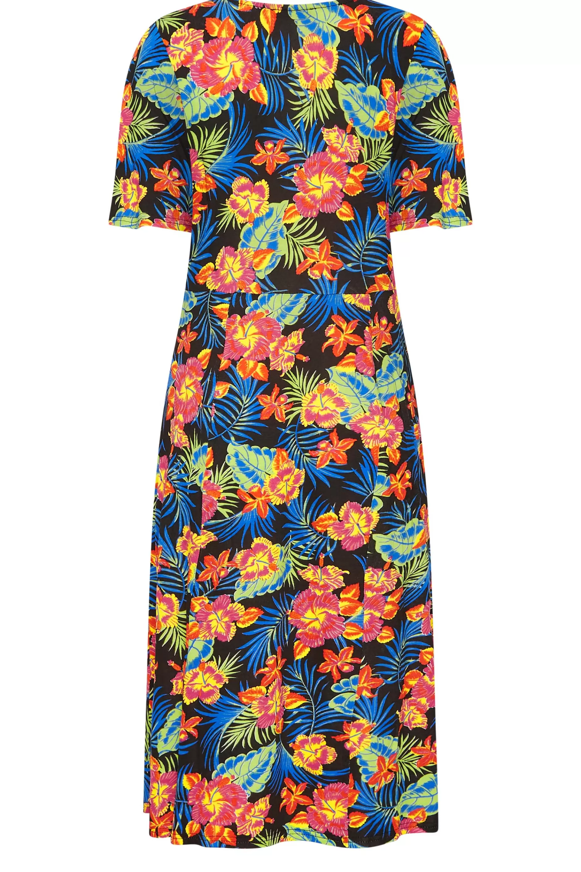 Women M&Co Midi Dresses> Womens Black Floral Print Angel Sleeve Split Hem Midi Dress
