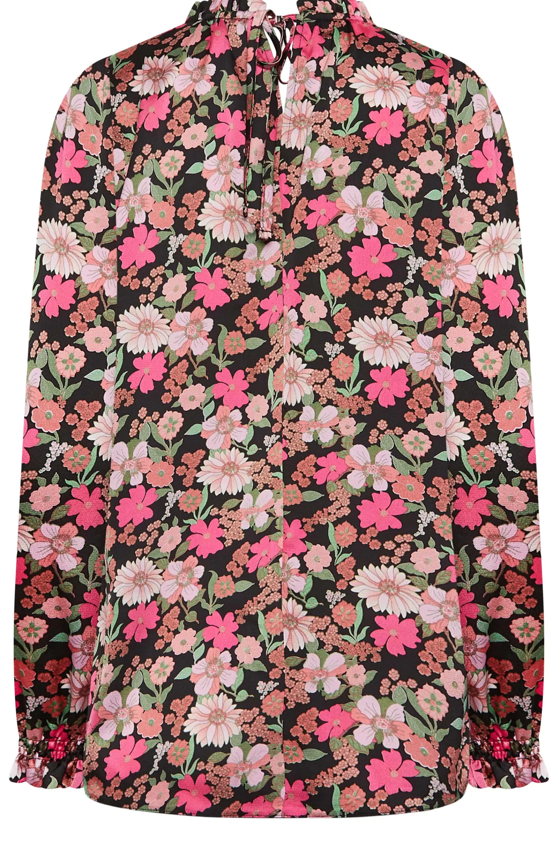 Women M&Co Long Sleeve Tops> Womens Black Floral Print Frill Neck Blouse