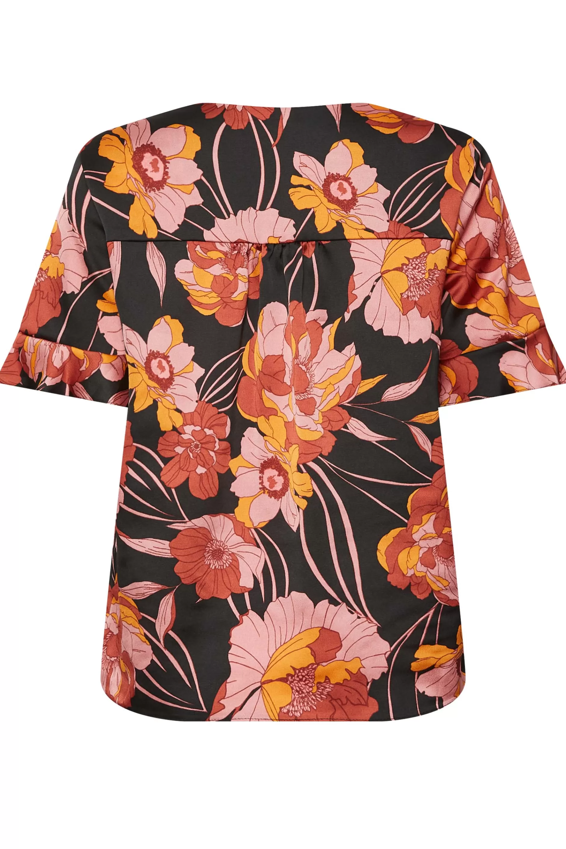 Women M&Co Shirts> Womens Black Floral Print Frill Sleeve Blouse