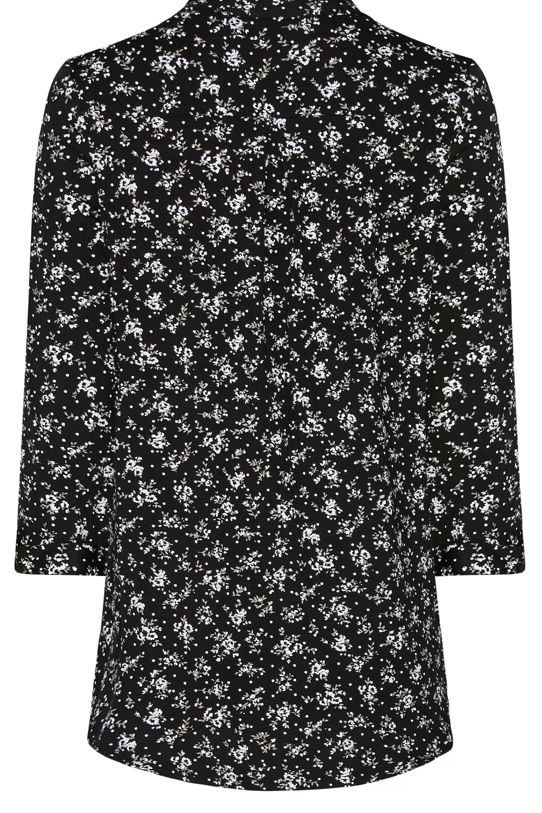 Women M&Co Shirts> Womens Black Floral Print Half Placket Jersey Shirt
