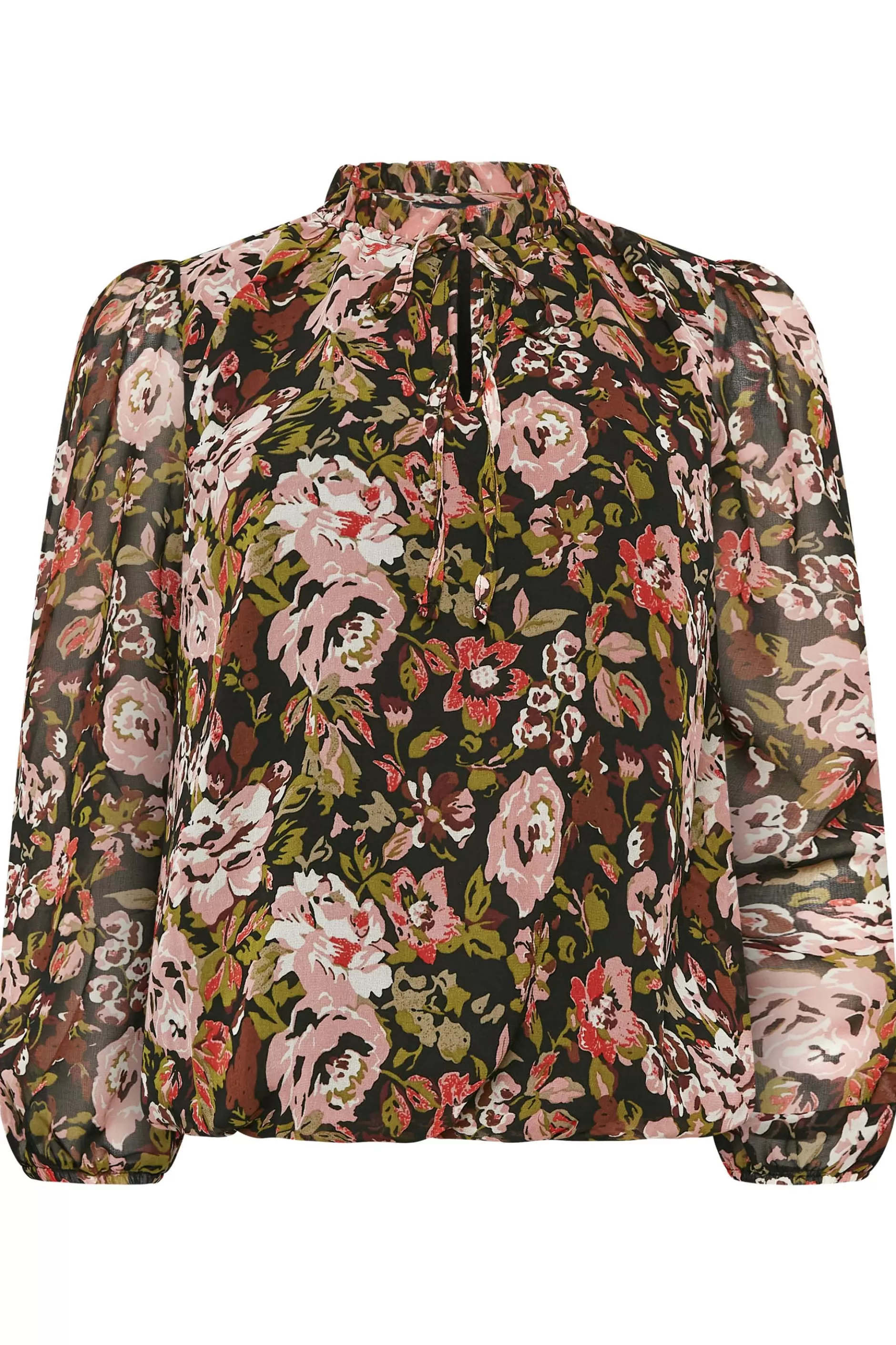 Women M&Co Blouses> Womens Black Floral Print High Neck Blouse