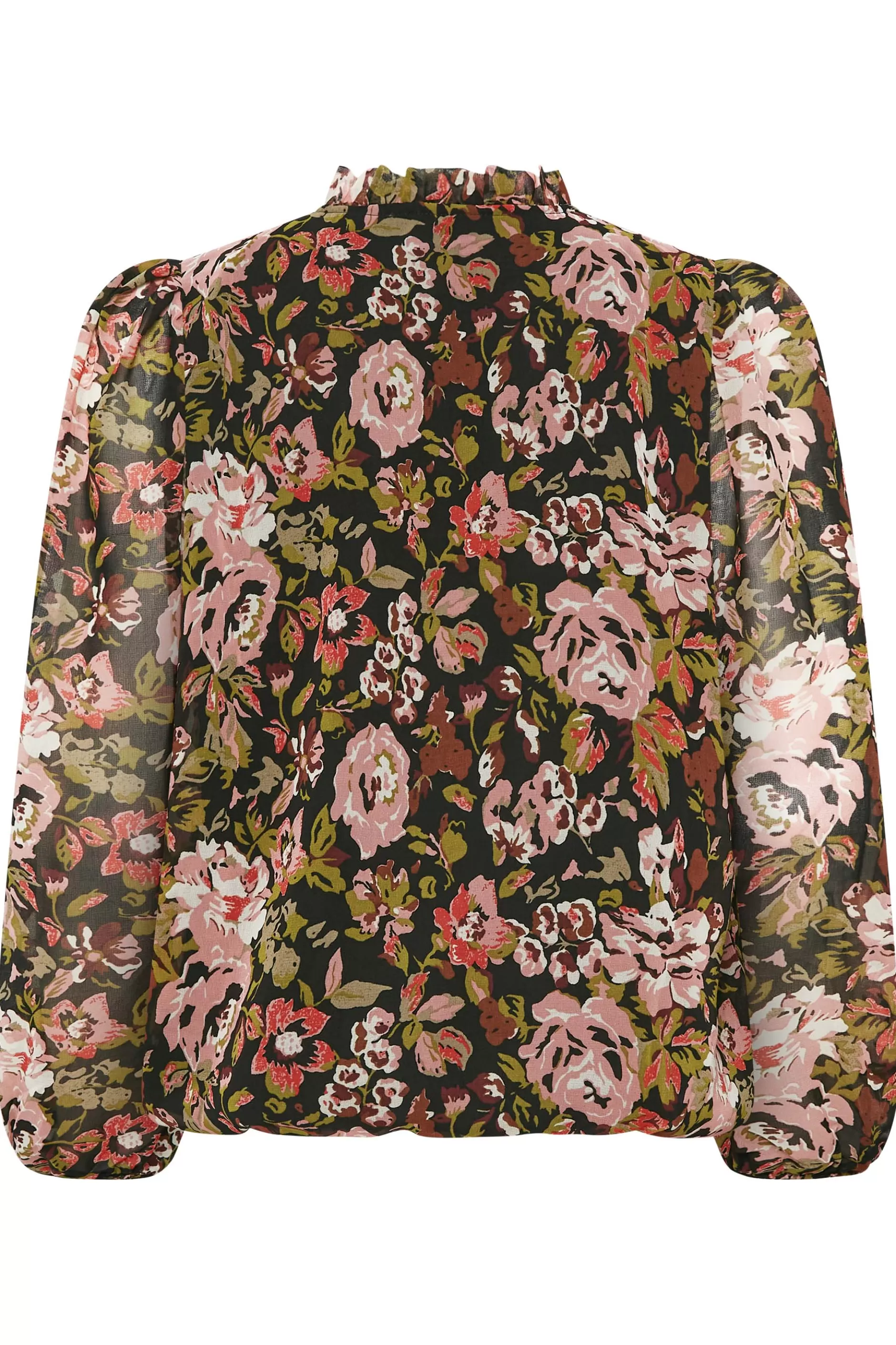 Women M&Co Blouses> Womens Black Floral Print High Neck Blouse