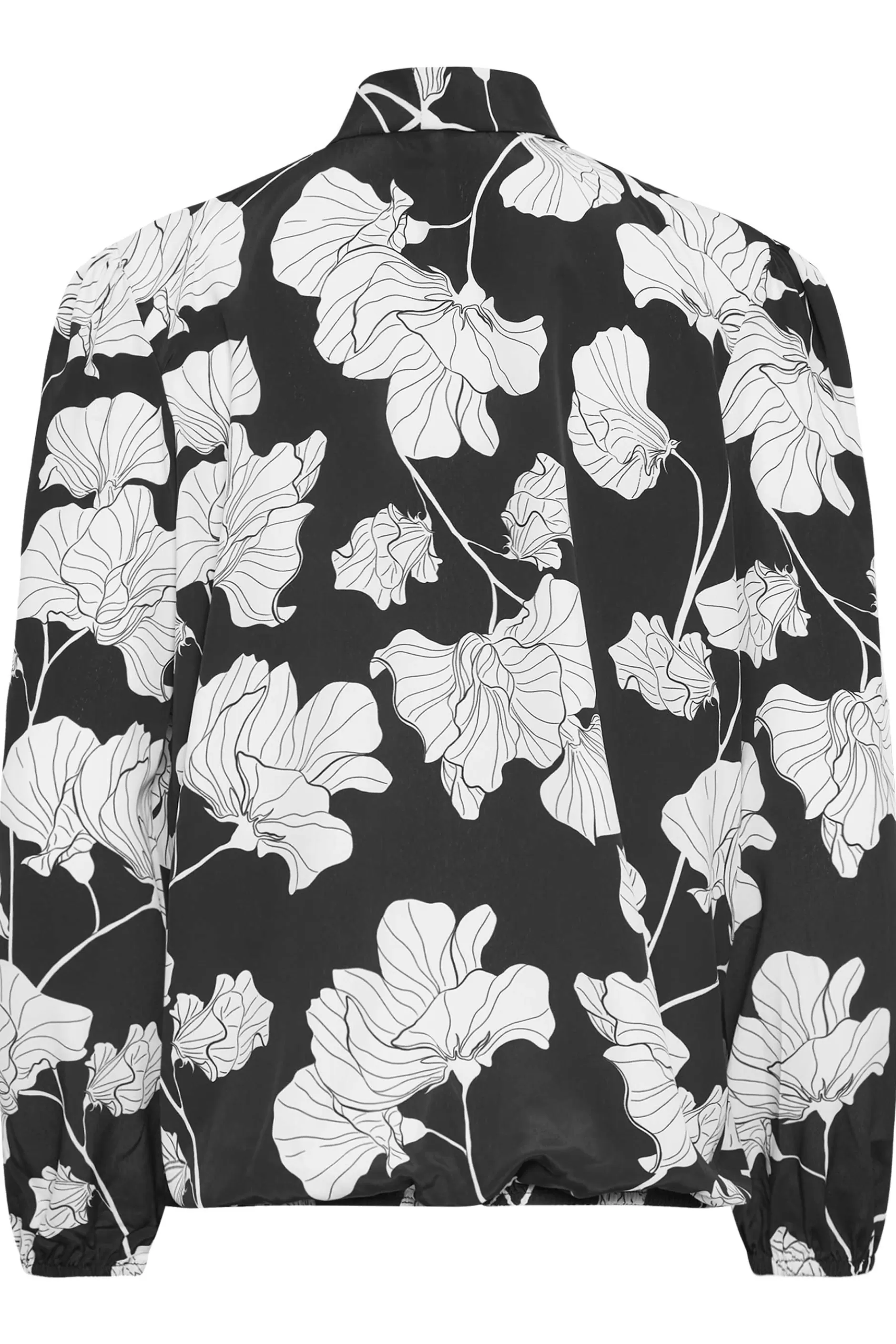 Women M&Co Blouses> Womens Black Floral Print Tie Neck Bubble Hem Blouse