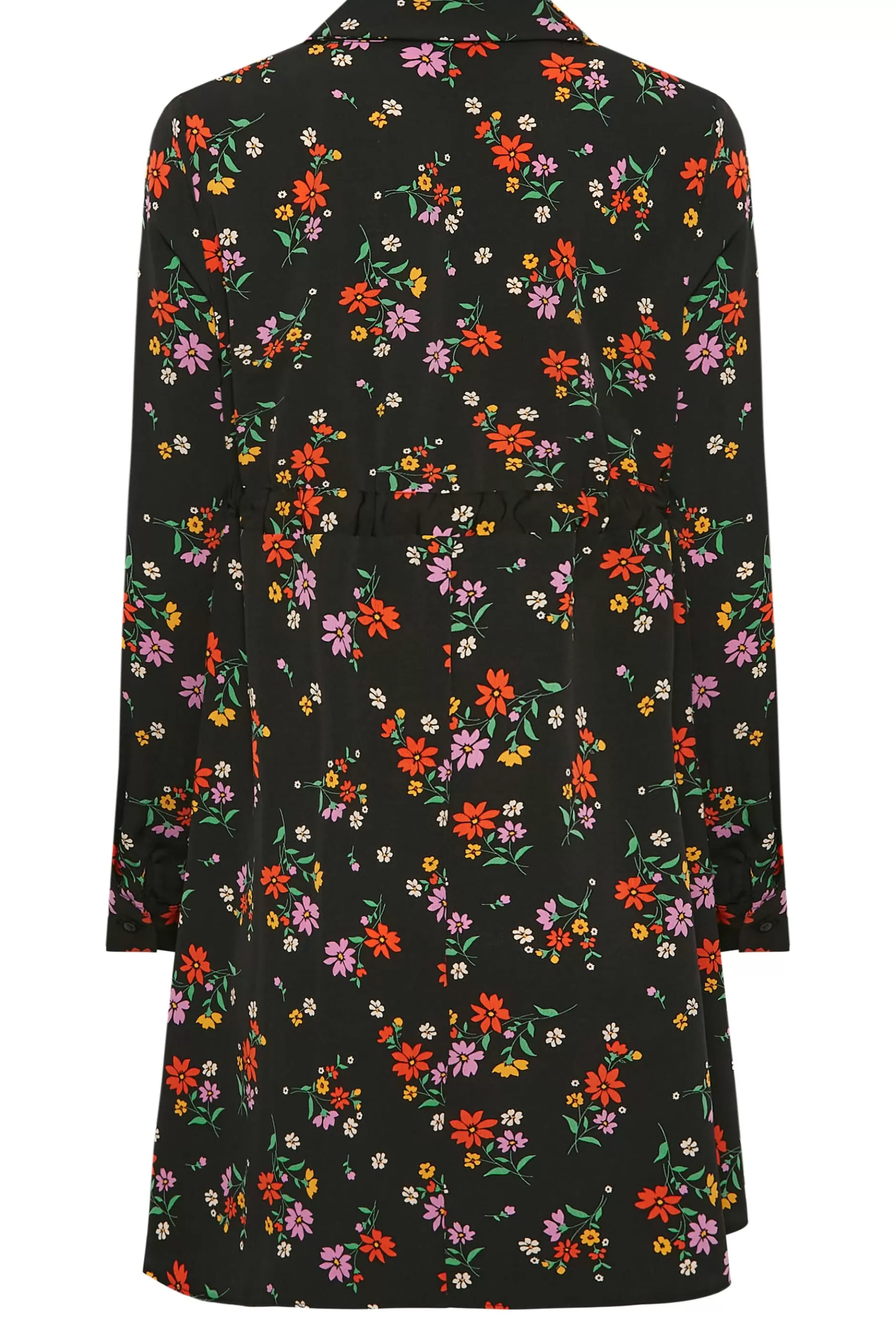 Women M&Co Shirts> Womens Black Floral Print Tie Waist Tunic Shirt