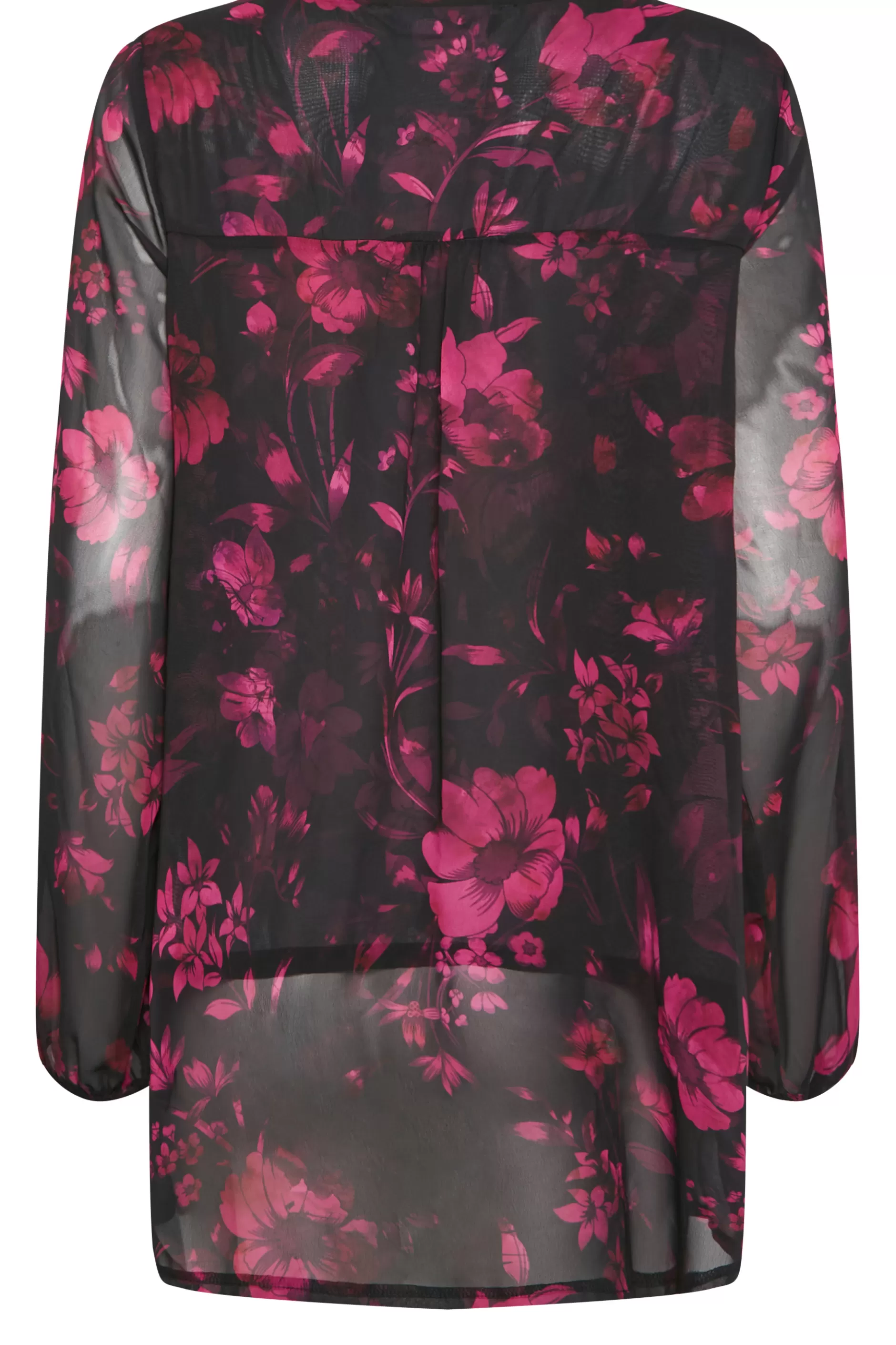 Women M&Co Long Sleeve Tops> Womens Black Floral Print Wrap Hem Blouse