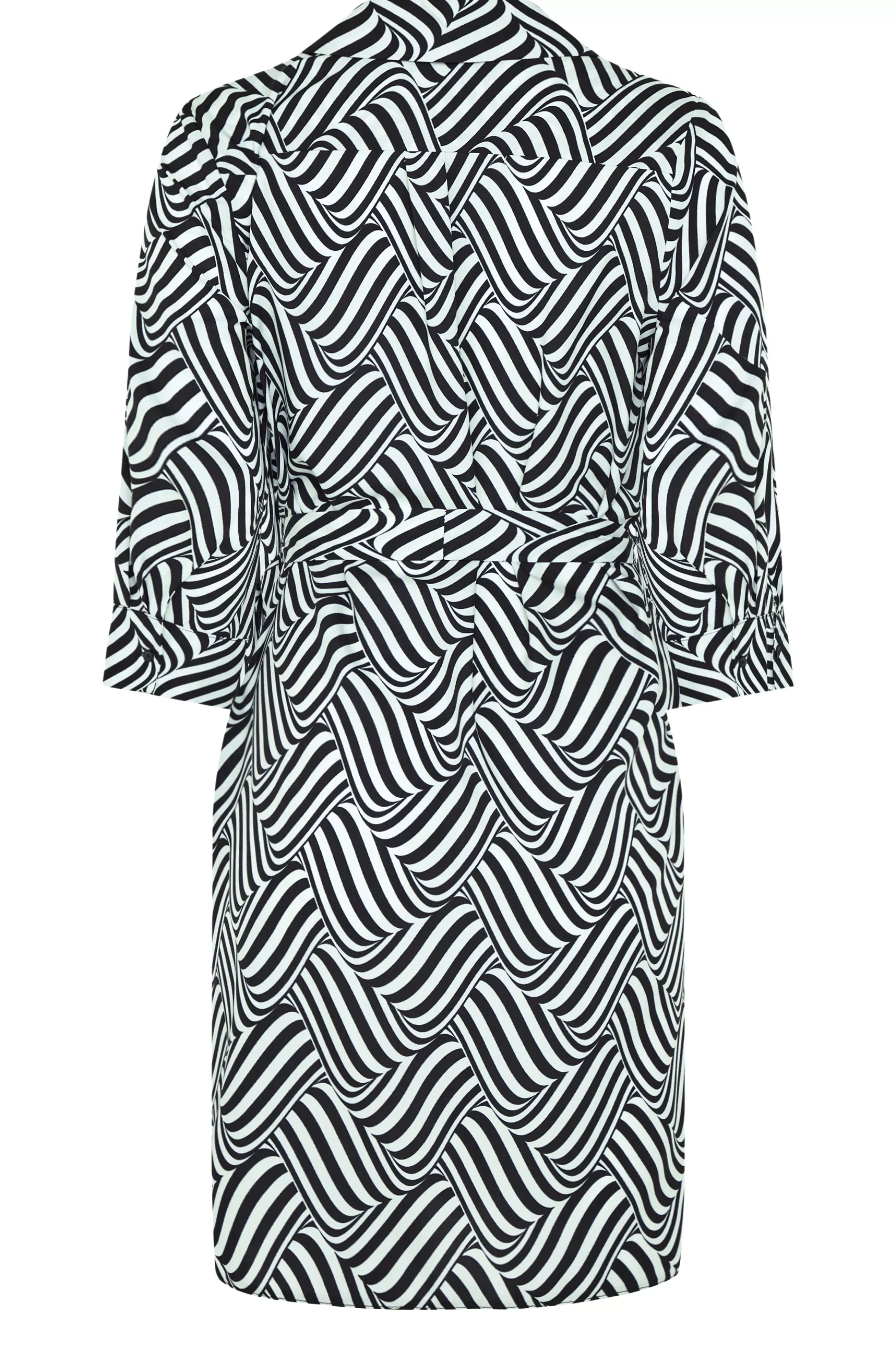 Women M&Co Shirt Dresses> Womens Black Geometric Print Tie Waist Shirt Dress