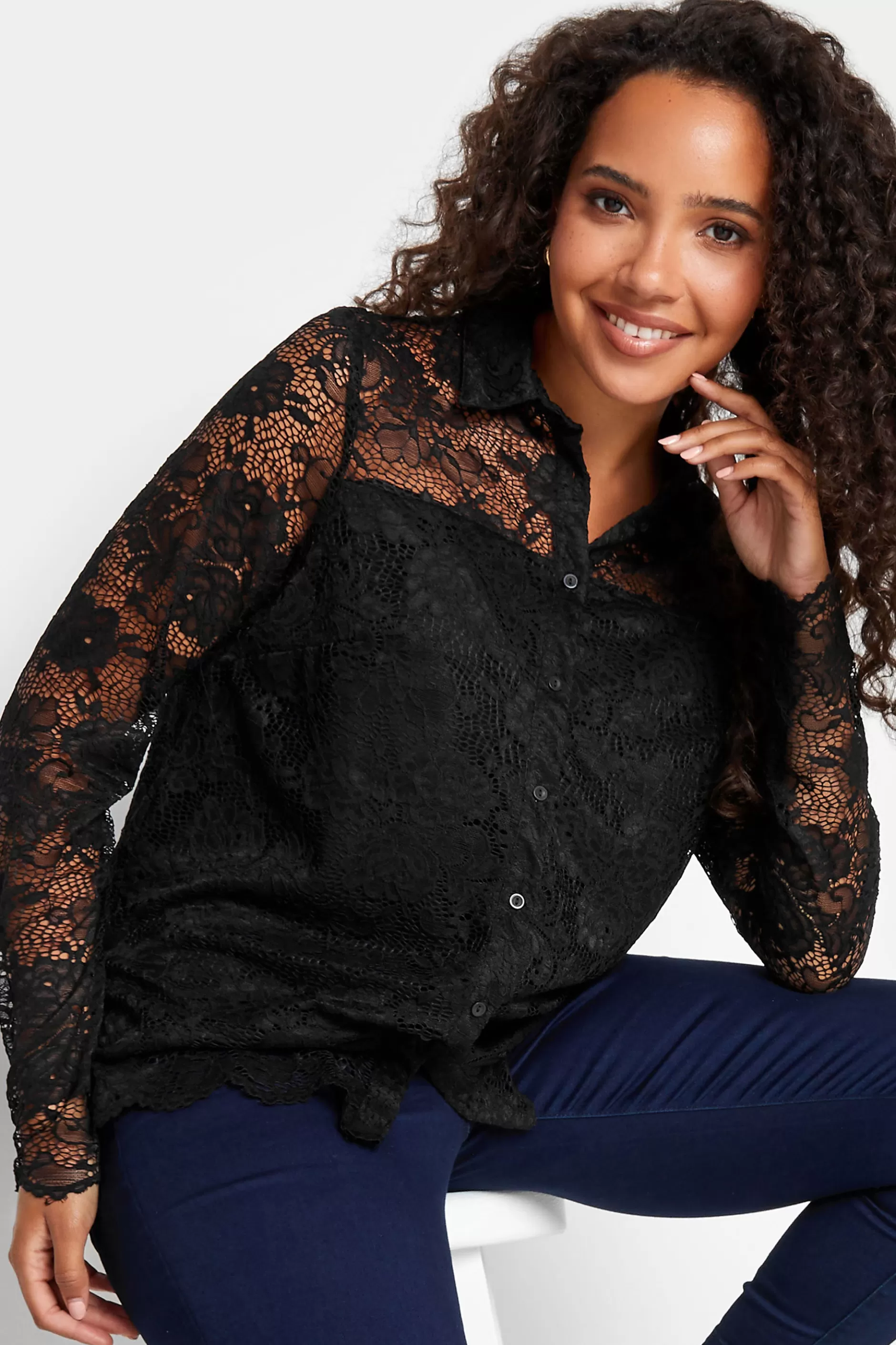 Women M&Co Shirts> Womens Black Lace Shirt