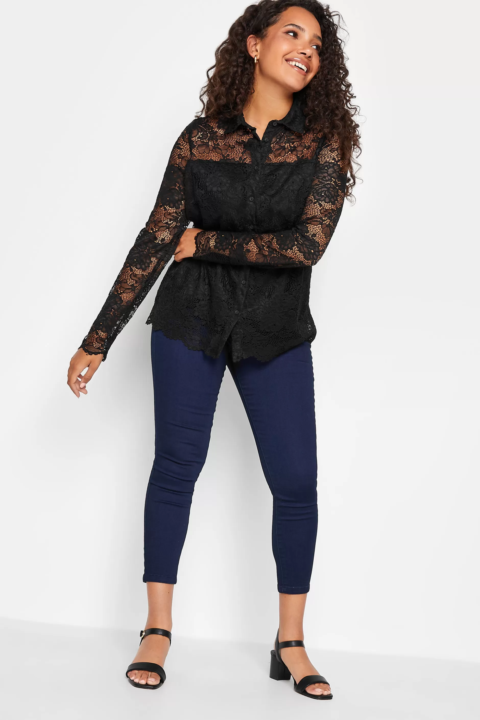 Women M&Co Shirts> Womens Black Lace Shirt