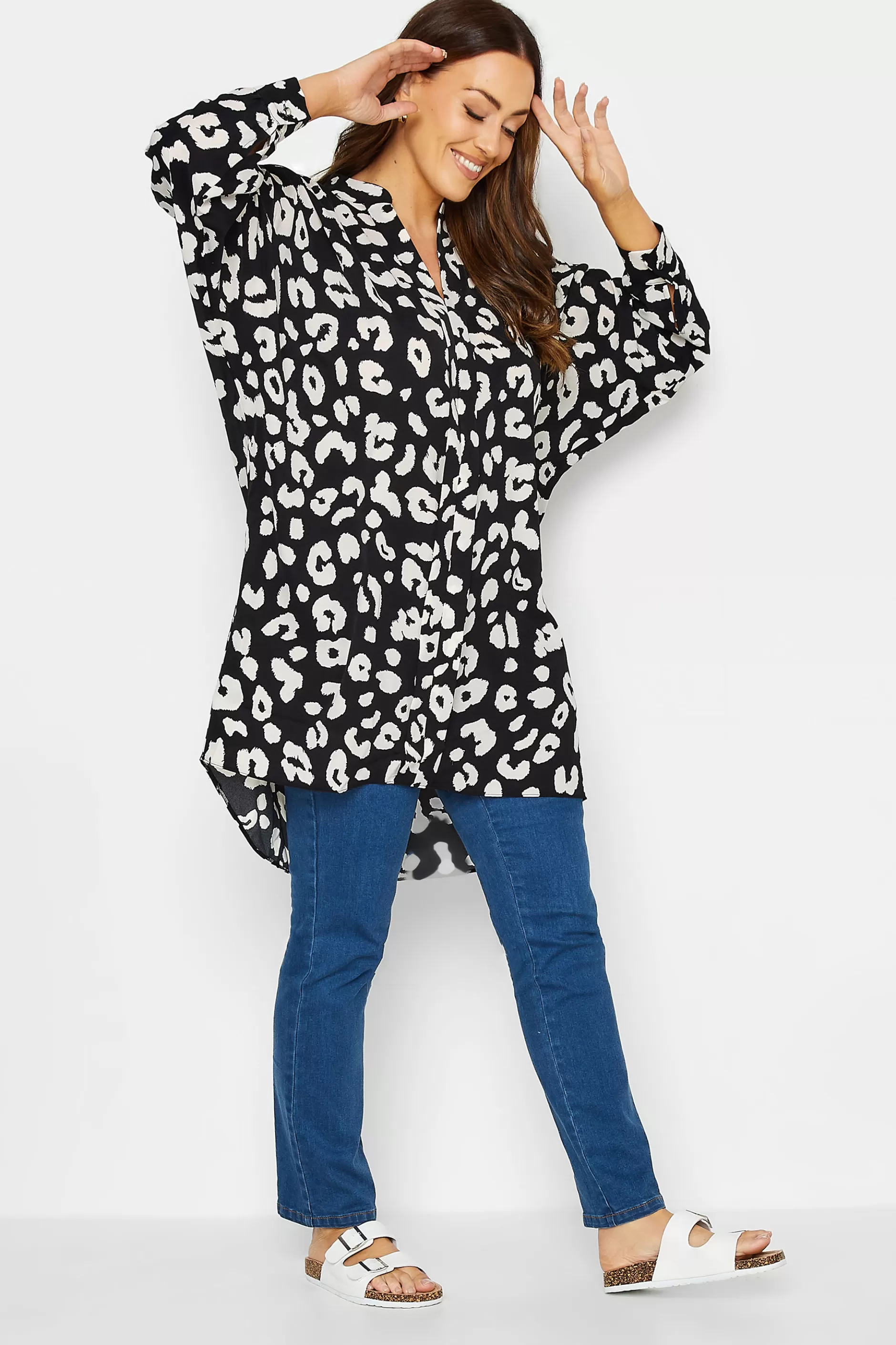 Women M&Co Shirts> Womens Black Leopard Print Blouse