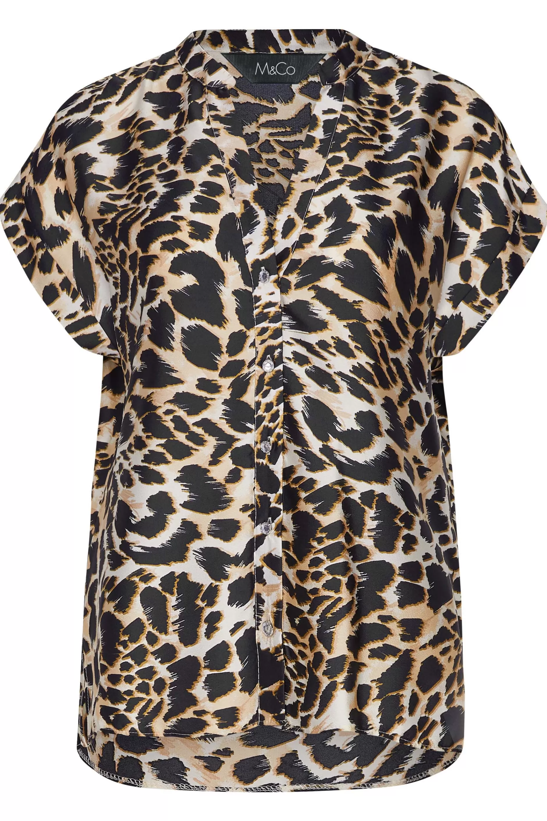 Women M&Co Shirts> Womens Black Leopard Print Short Sleeve Shirt
