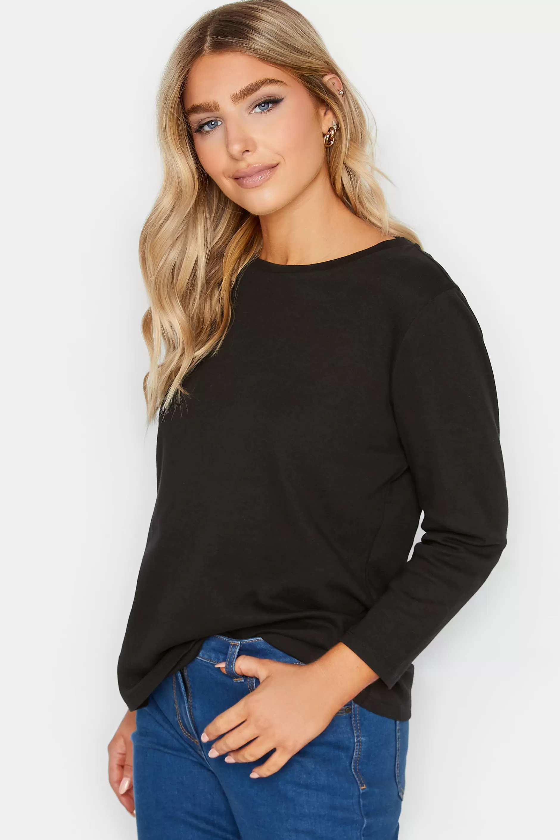 Women M&Co T-Shirts> Womens Black Long Sleeve Cotton Blend Top