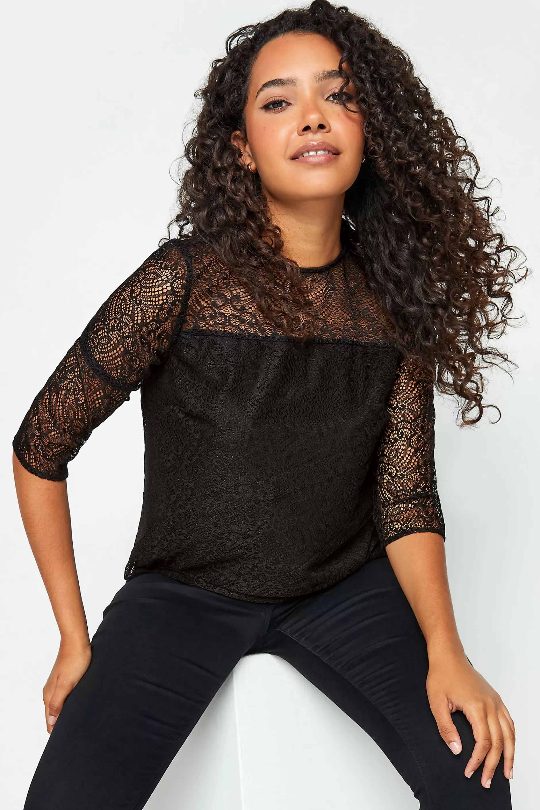 Women M&Co Blouses> Womens Black Long Sleeve Lace Blouse