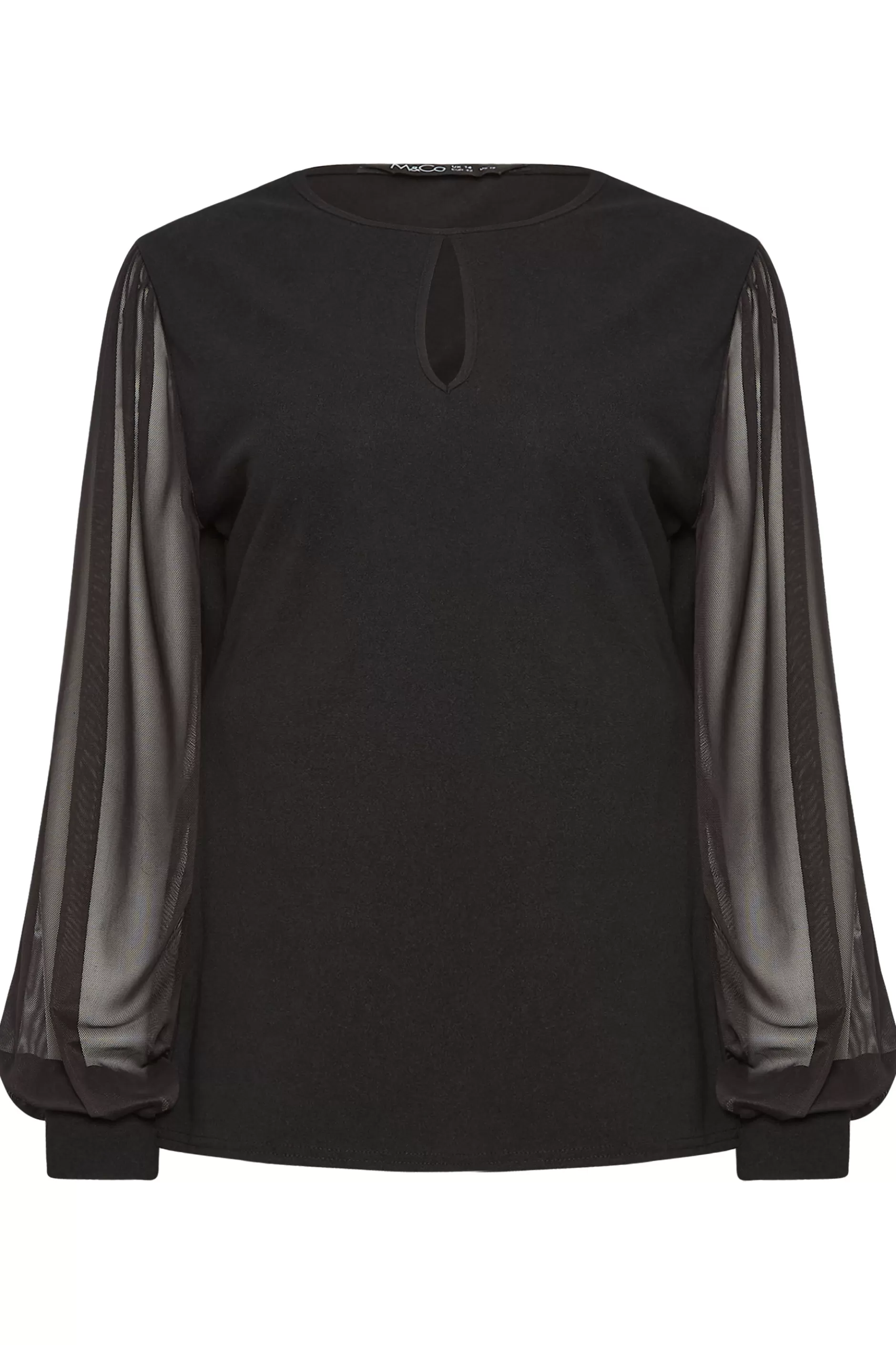 Women M&Co Long Sleeve Tops> Womens Black Mesh Long Sleeve Top