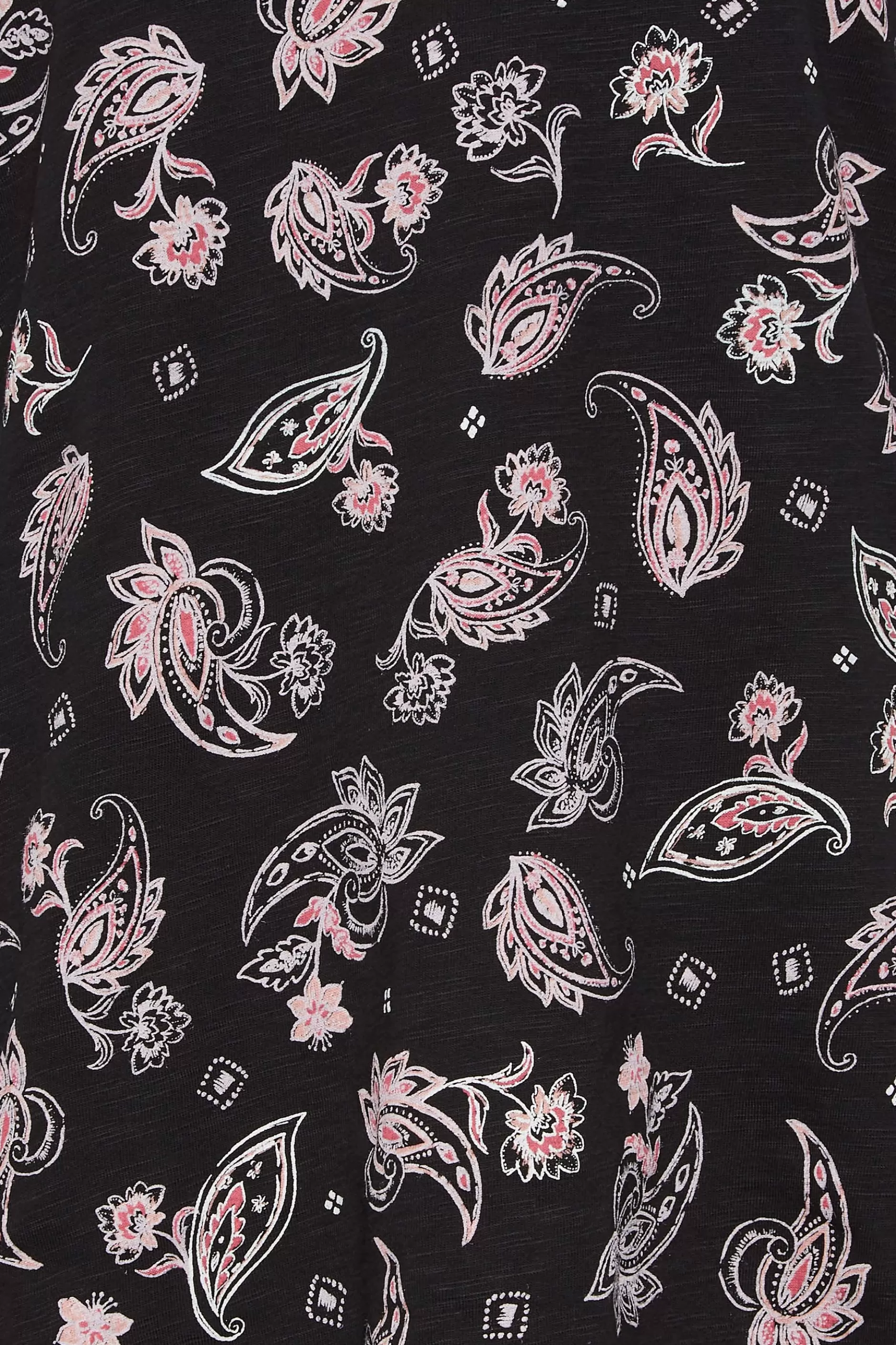 Women M&Co T-Shirts> Womens Black Paisley Print Notch Neck Cotton T-Shirt