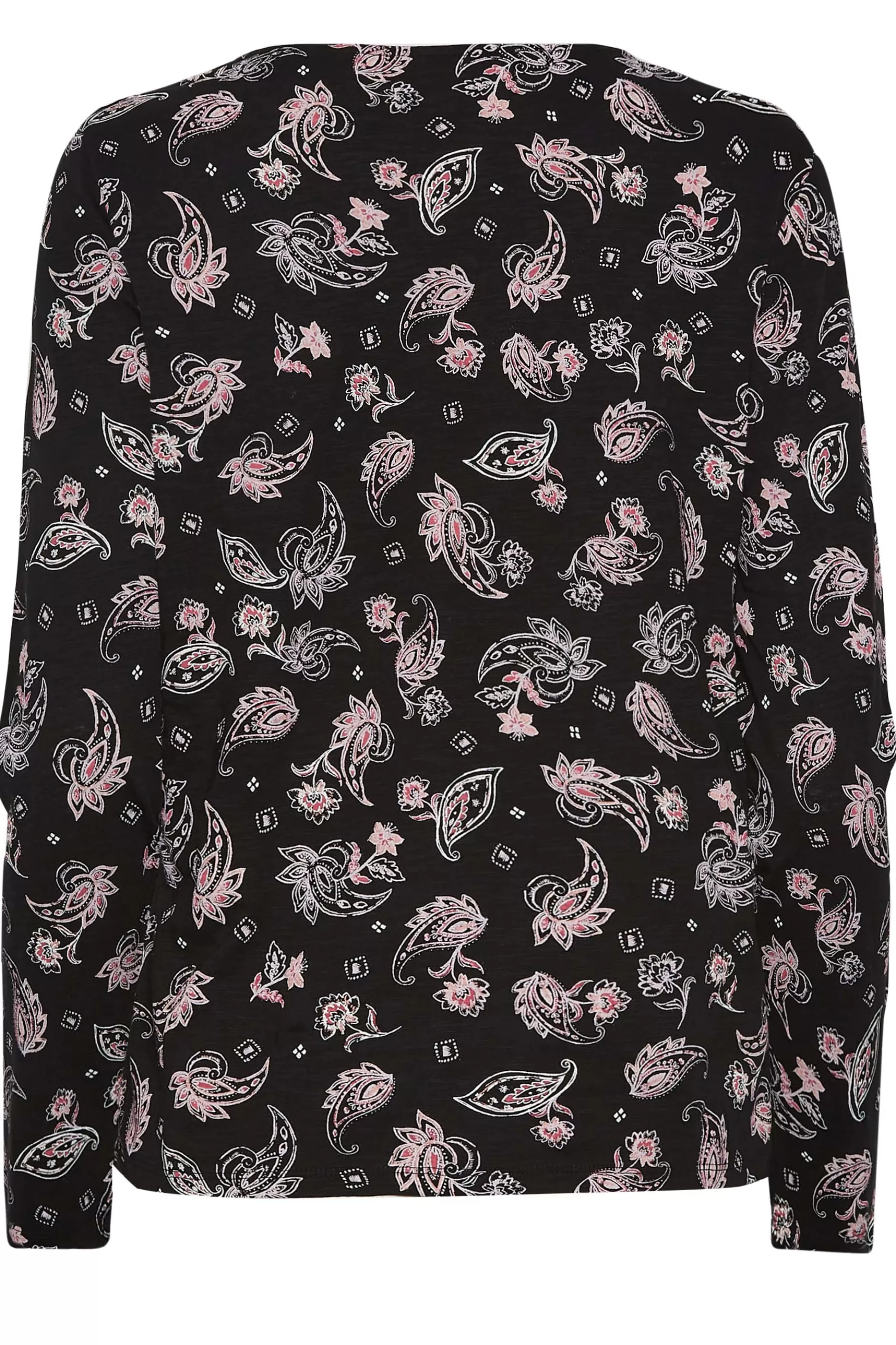 Women M&Co T-Shirts> Womens Black Paisley Print Notch Neck Cotton T-Shirt