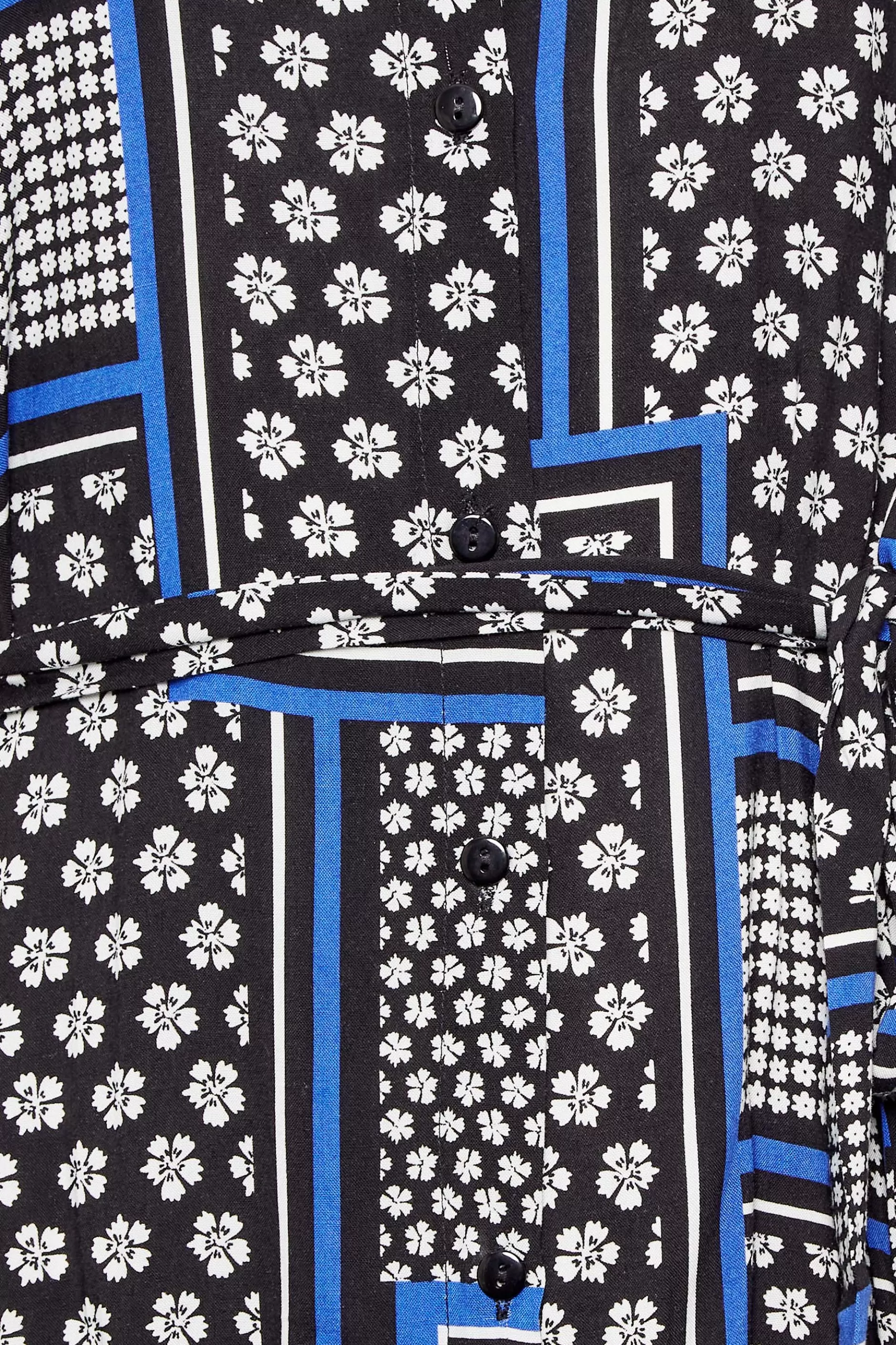 Women M&Co Shirt Dresses> Womens Black Patchwork Print Belted Tunic Shirt Dress