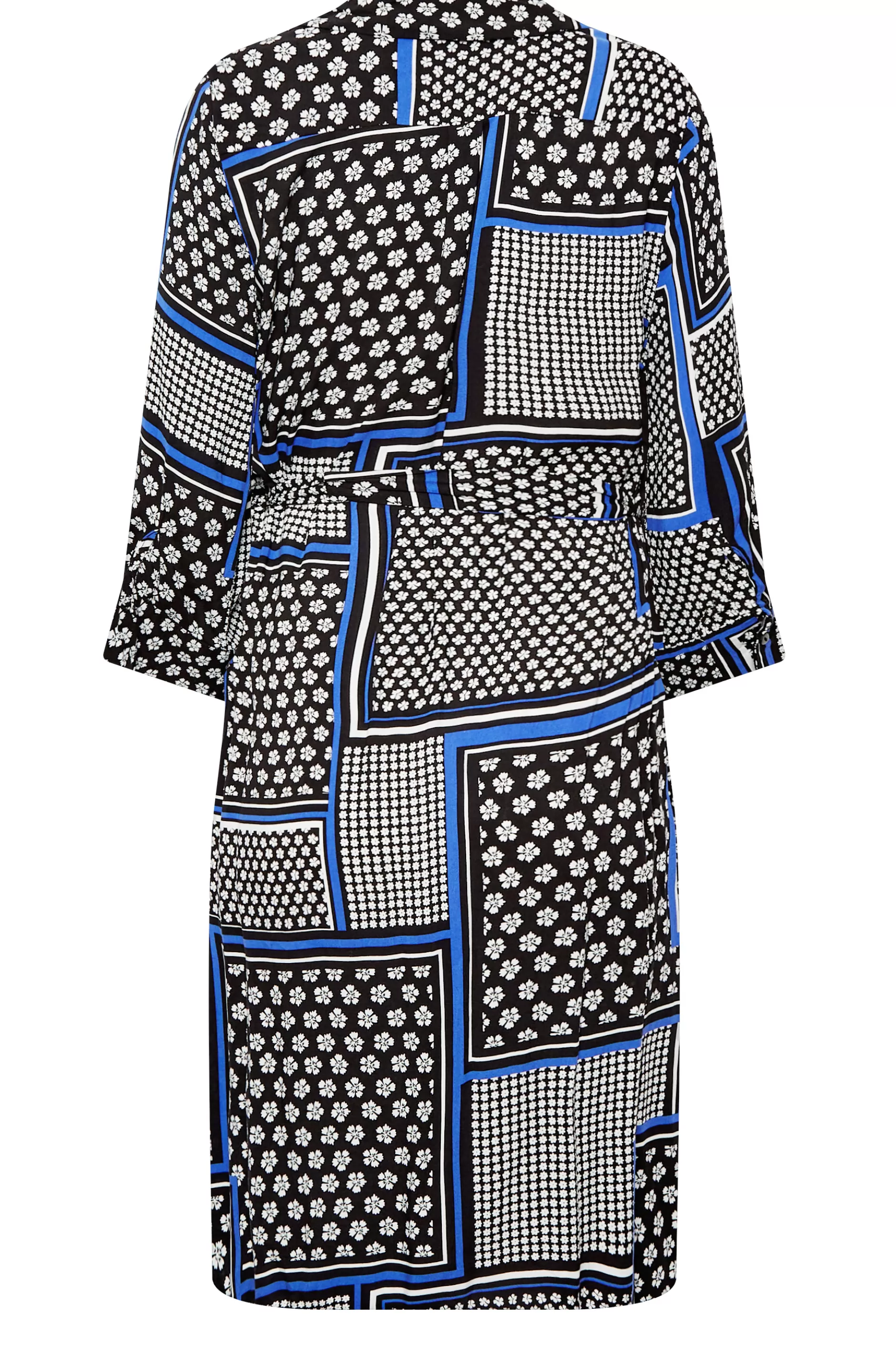 Women M&Co Shirt Dresses> Womens Black Patchwork Print Belted Tunic Shirt Dress