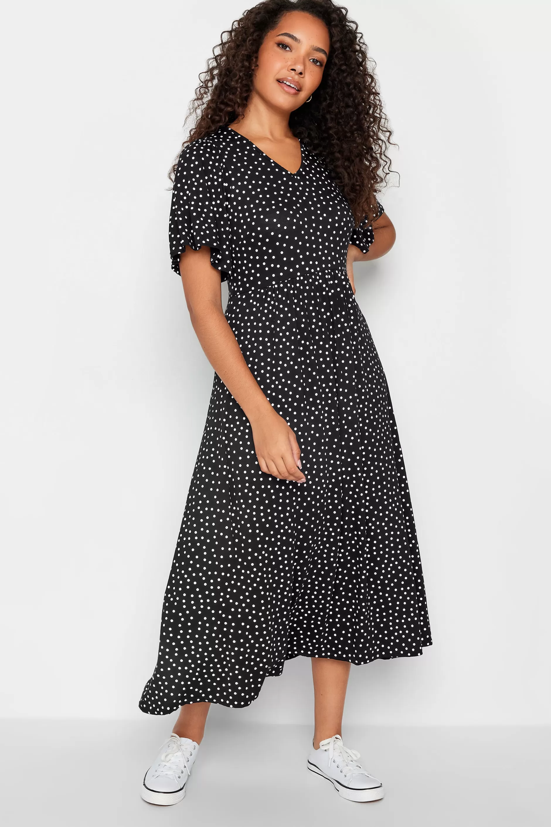 Women M&Co Maxi Dresses> Womens Black Polka Dot Maxi Dress