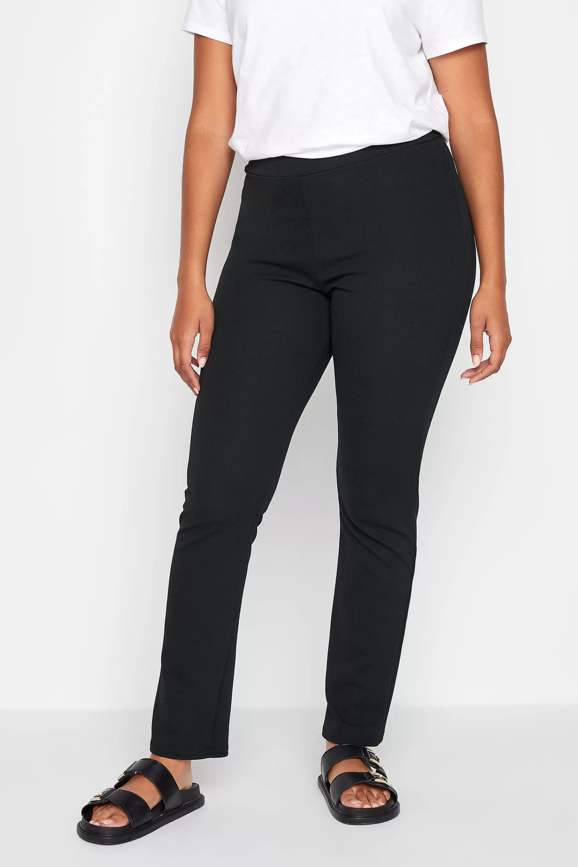 Women M&Co Trousers> Womens Black Pull-On Slim Leg Trousers