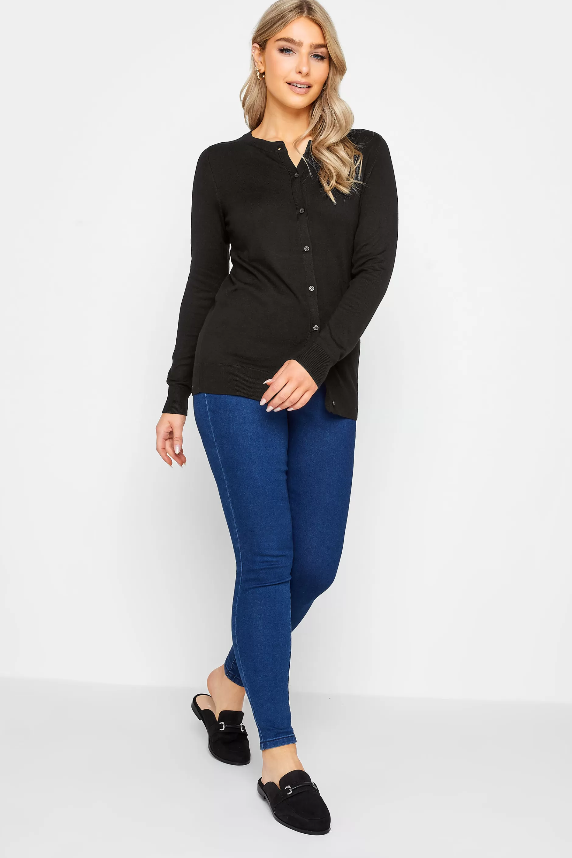 Women M&Co Cardigan> Womens Black Ribbed Shoulder Cardigan