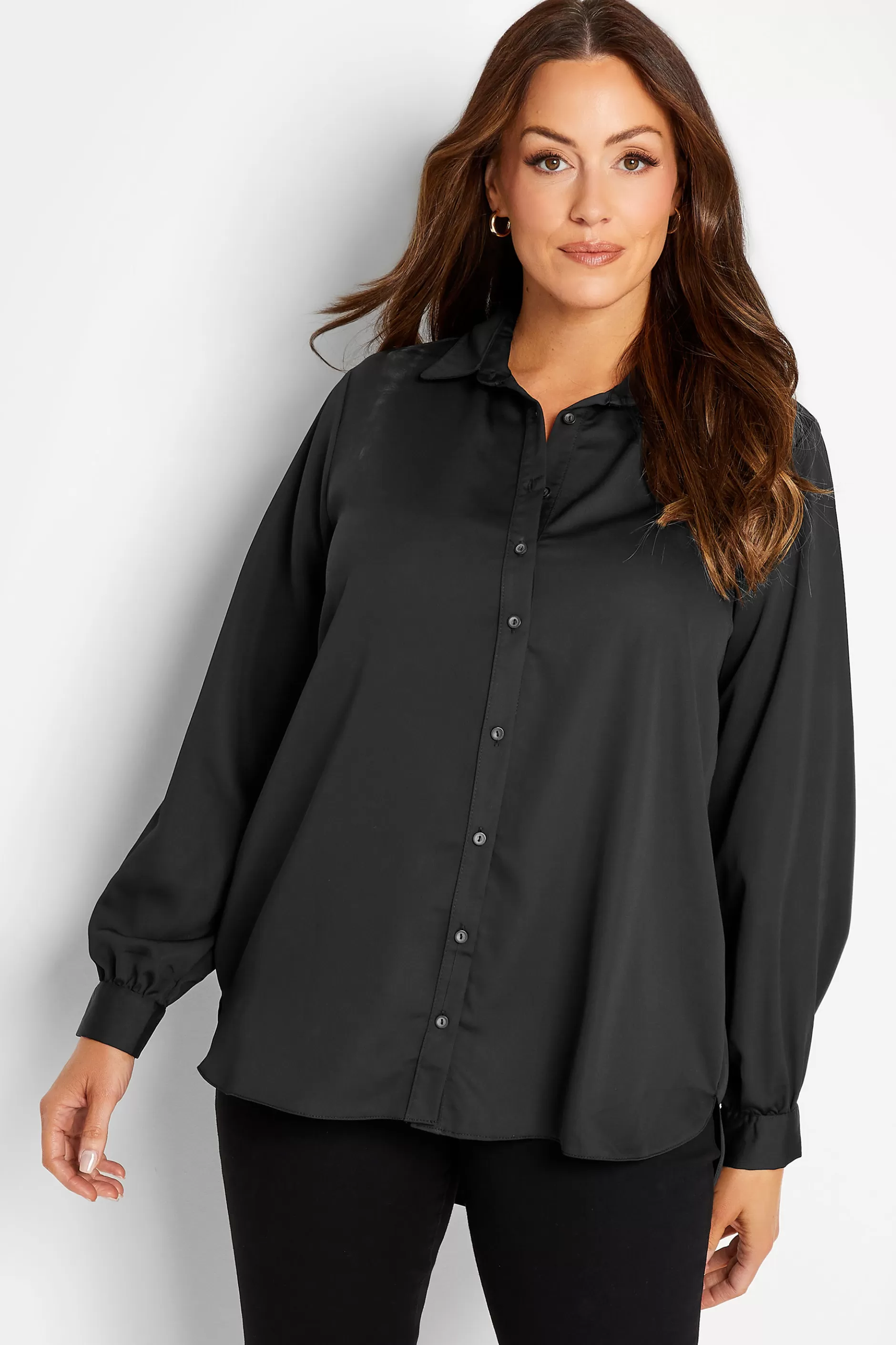 Women M&Co Shirts> Womens Black Satin Button Through Shirt