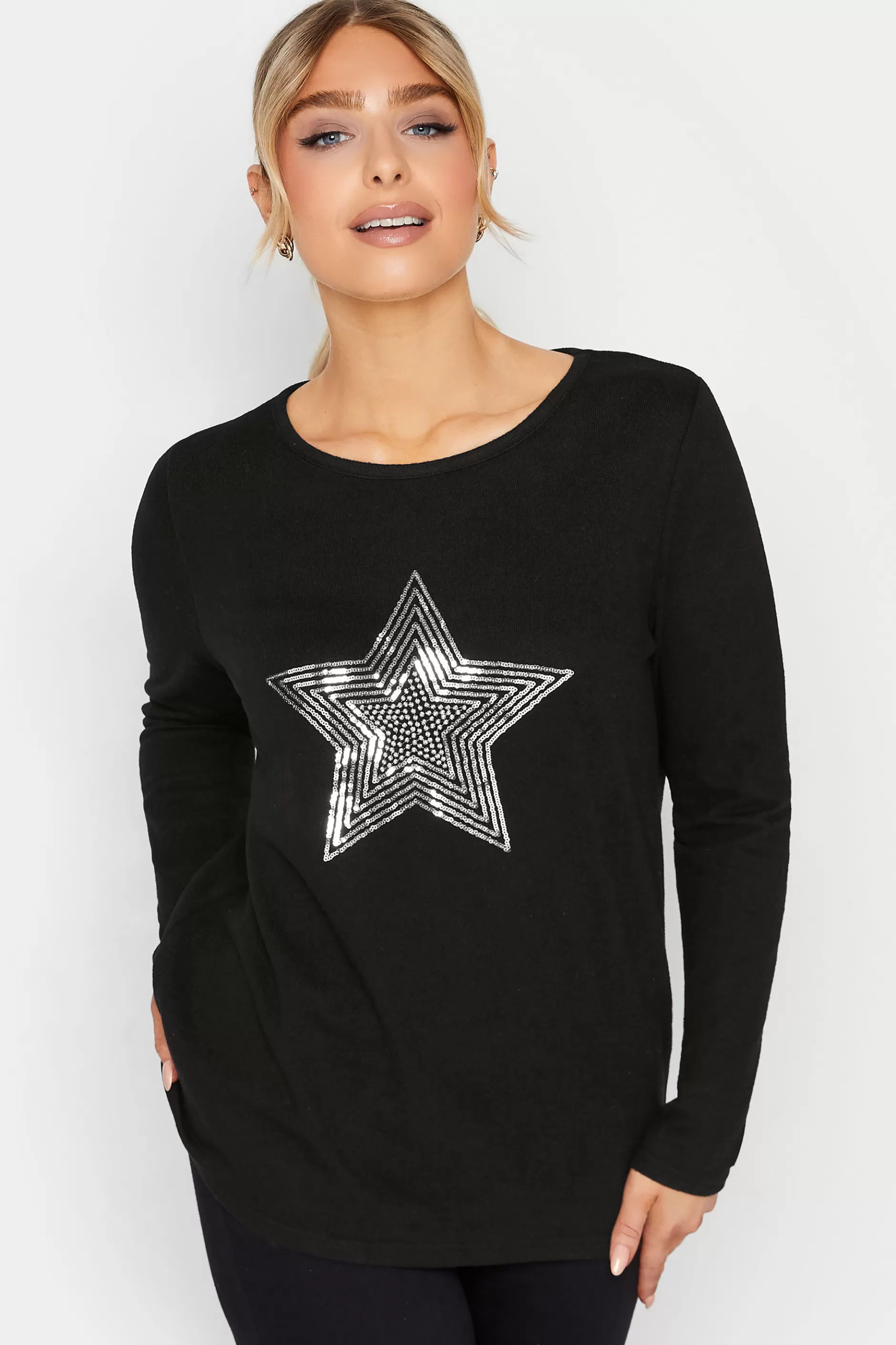 Women M&Co Long Sleeve Tops> Womens Black Sequin Star Soft Touch Jumper