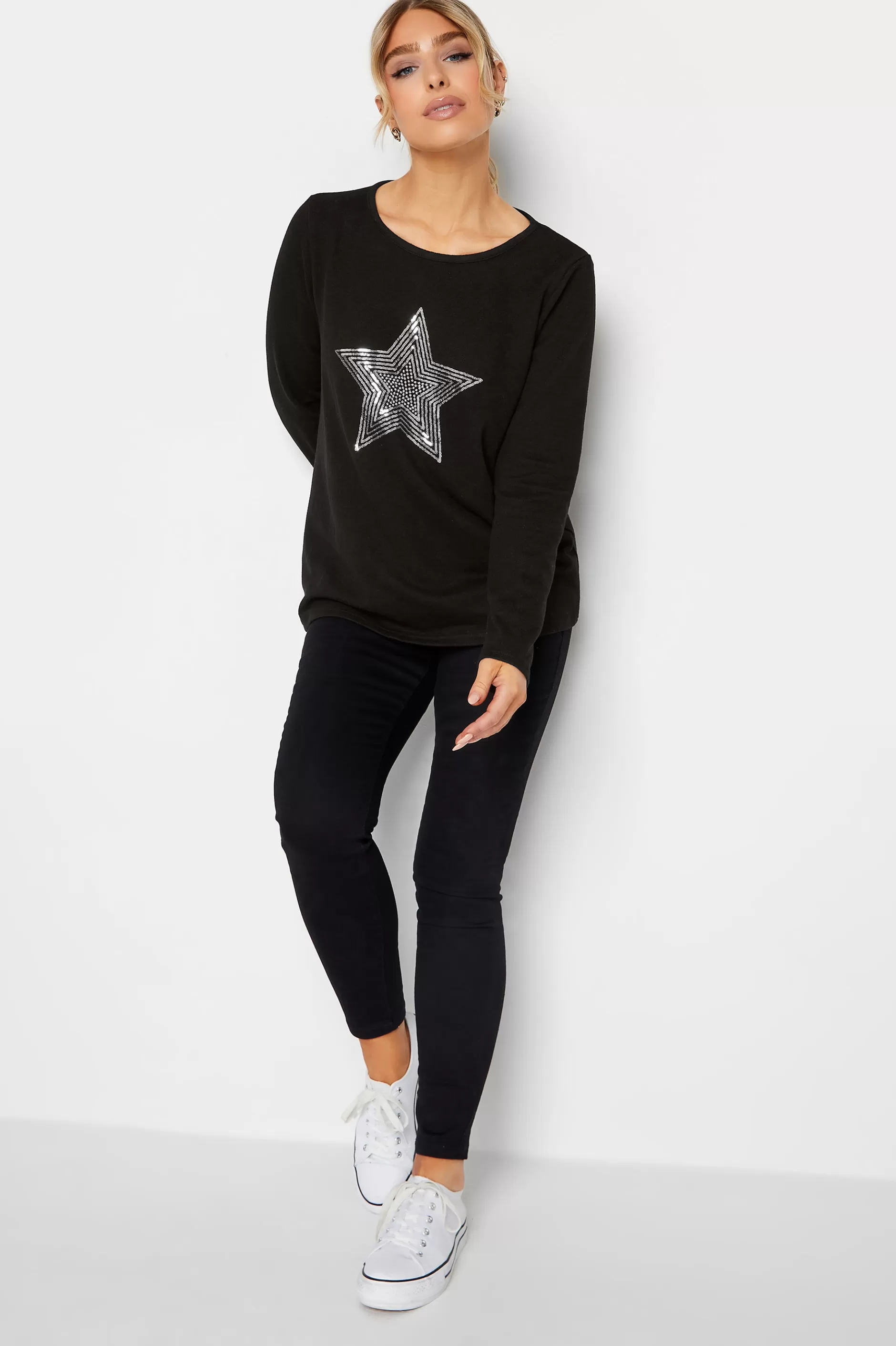 Women M&Co Long Sleeve Tops> Womens Black Sequin Star Soft Touch Jumper